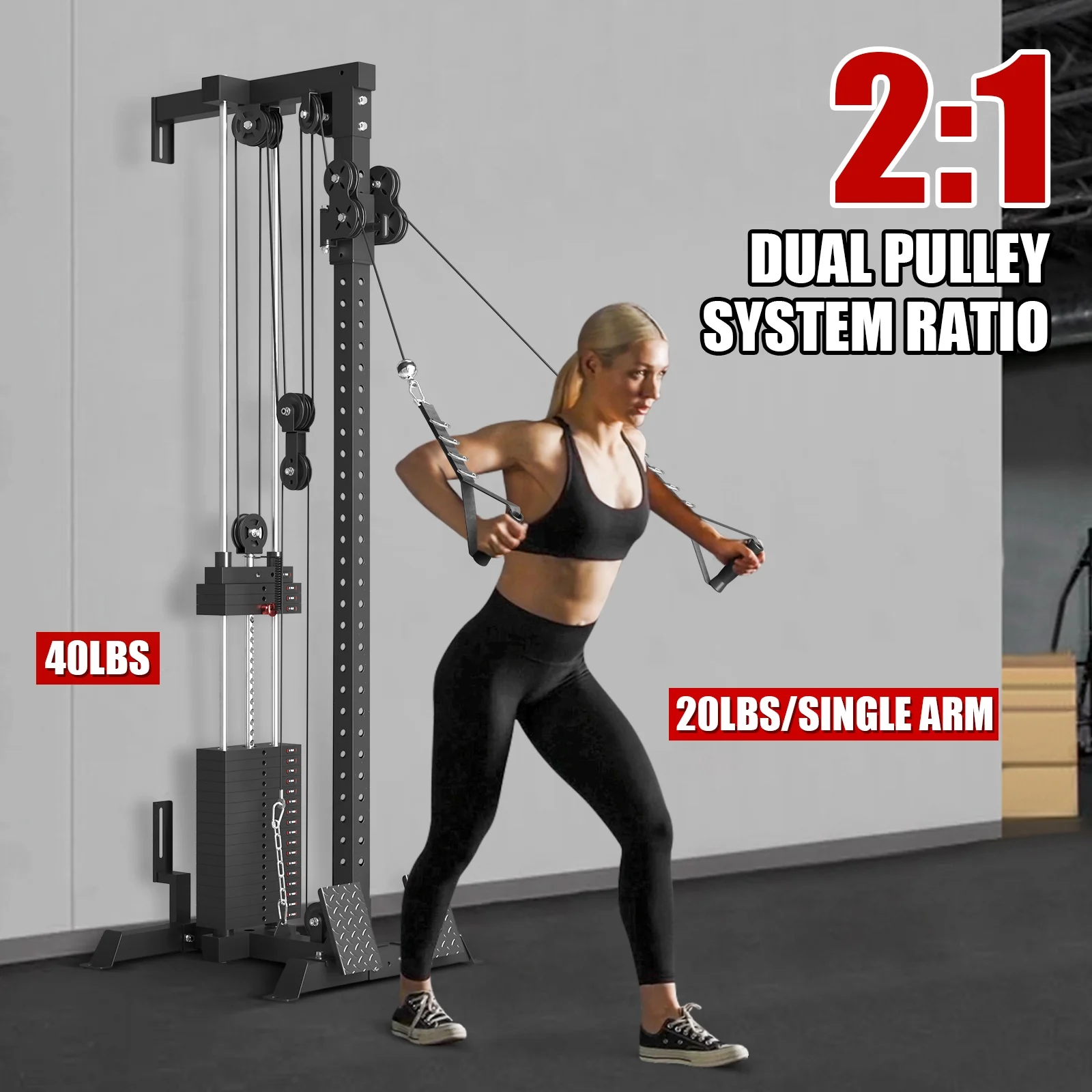 Mikolo Cable Crossover Machine, Lat Pull Down Machine with 210LBS Weight Stack, Wall Mounted Pulley Tower with 33 Positions Dual Pulley System, Lat Pulldown Cable Training Home Gym Fitness Equipment