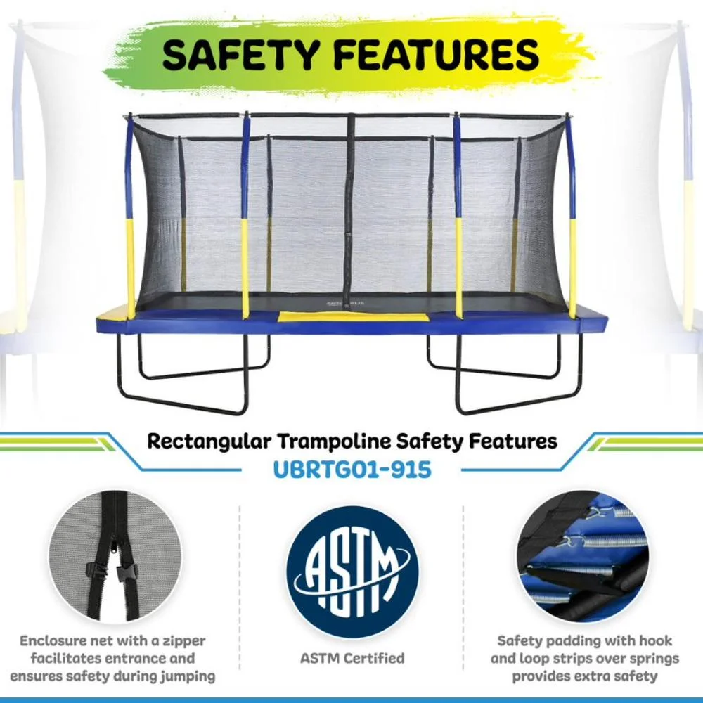 Machrus Upper Bounce - Mega 10' X 17' Gymnastics Style, Rectangular Trampoline Set with Premium Top-Ring Enclosure System - Green/Black