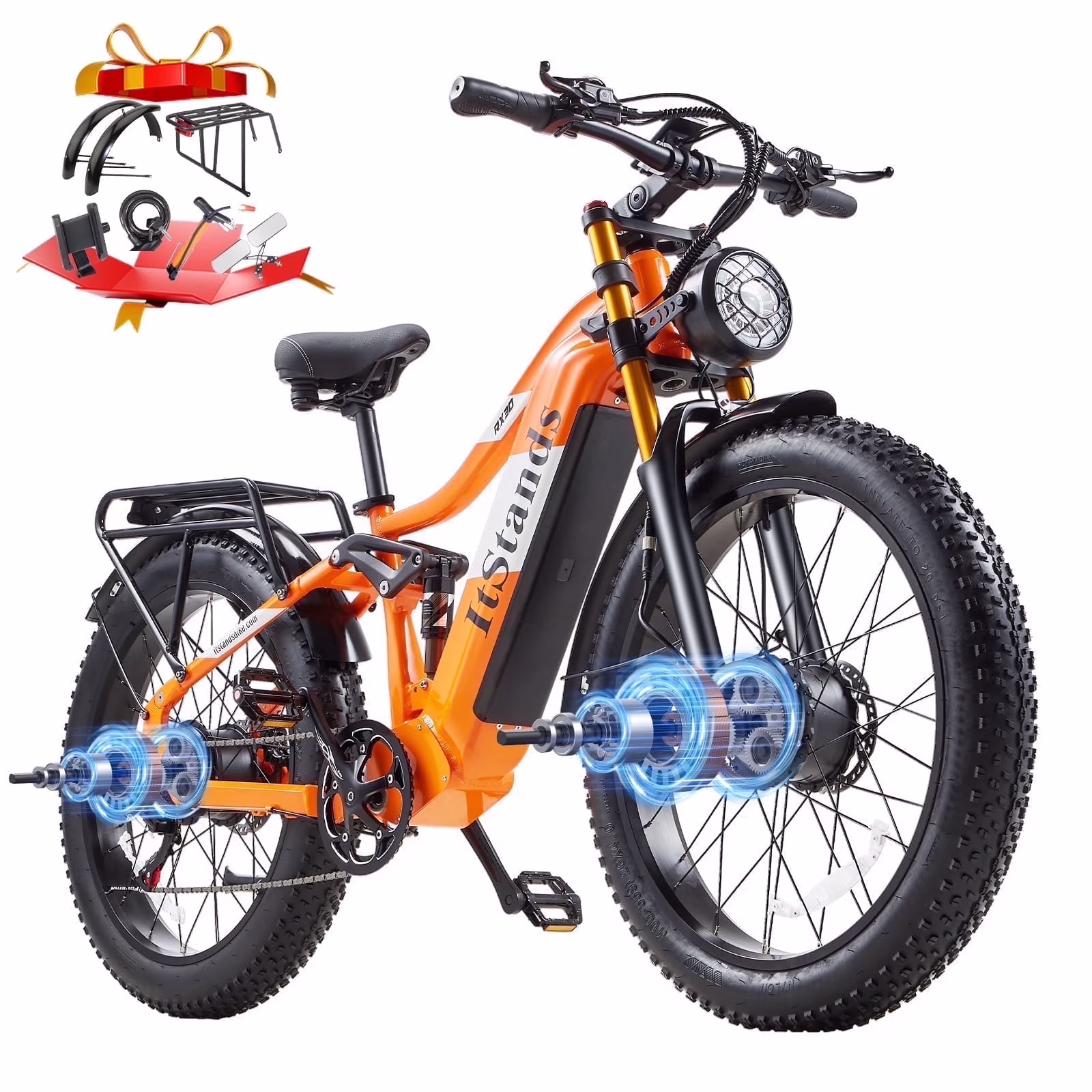 Dual Motors AWD 2000W Electric Bike for Adult 26'', UL2849 48V 30AH Removable Battery E-mountain bike 4.0 Fat Tire up to 35MPH&120Miles Long Range Off-road Ebike Beach Dual Hydraulic&Brakes E-Bicycle