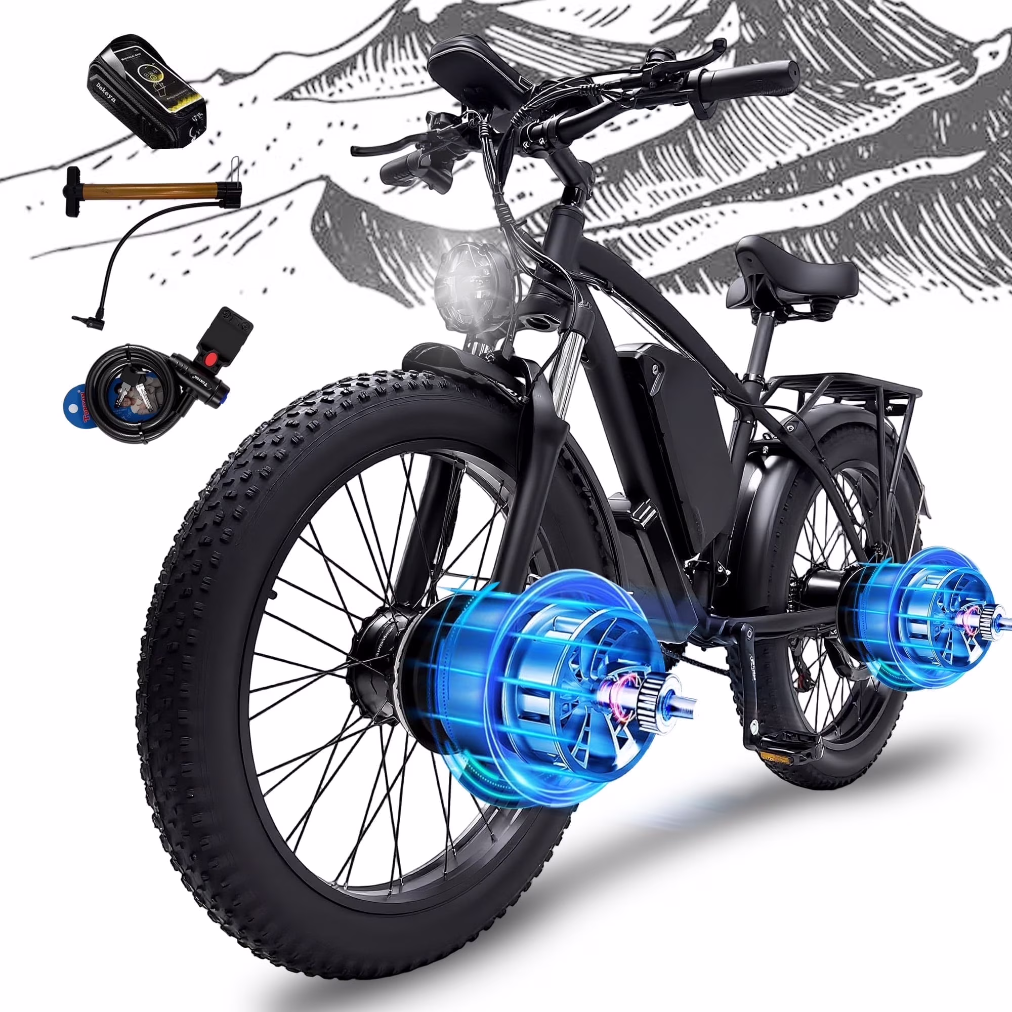 Electric Fat Tire Bike for Adults, 6000W Dual Motor Ebike, Max 50MPH 26