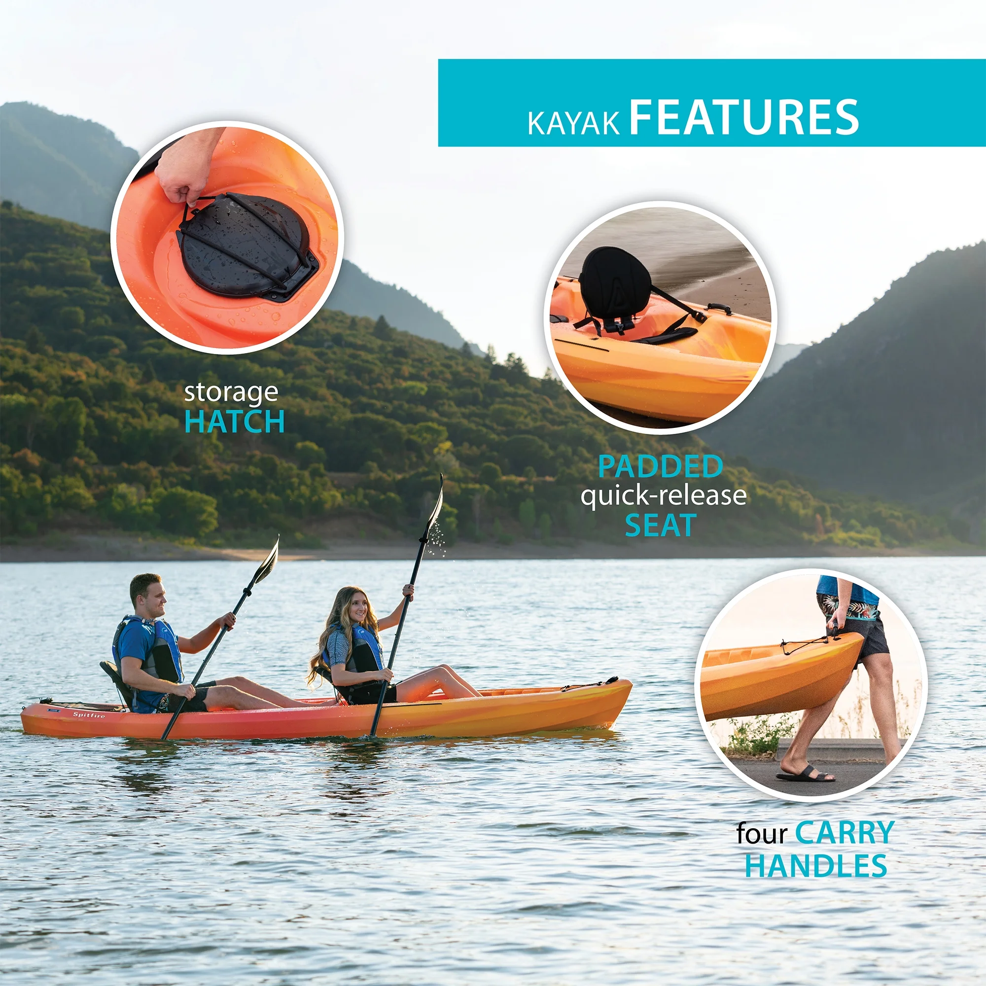 Lifetime Spitfire 12 ft Tandem Kayak, Sunset Fusion (90915)