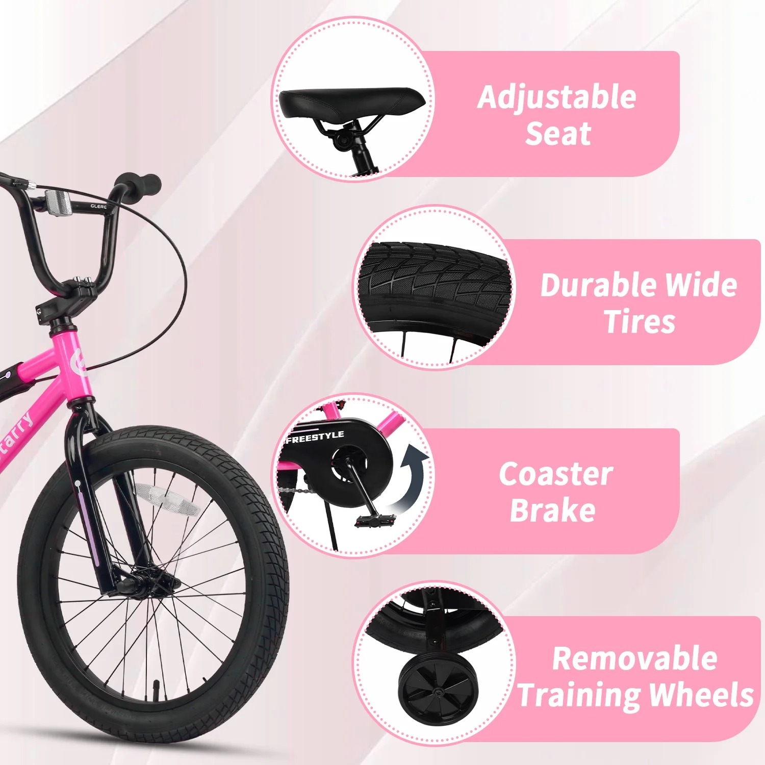 Glerc 14 Inch Little Kids Bike BMX Style Bicycle with Training Wheels Coaster Brake for 3 4 5 Years Old Boys Girls, Blue