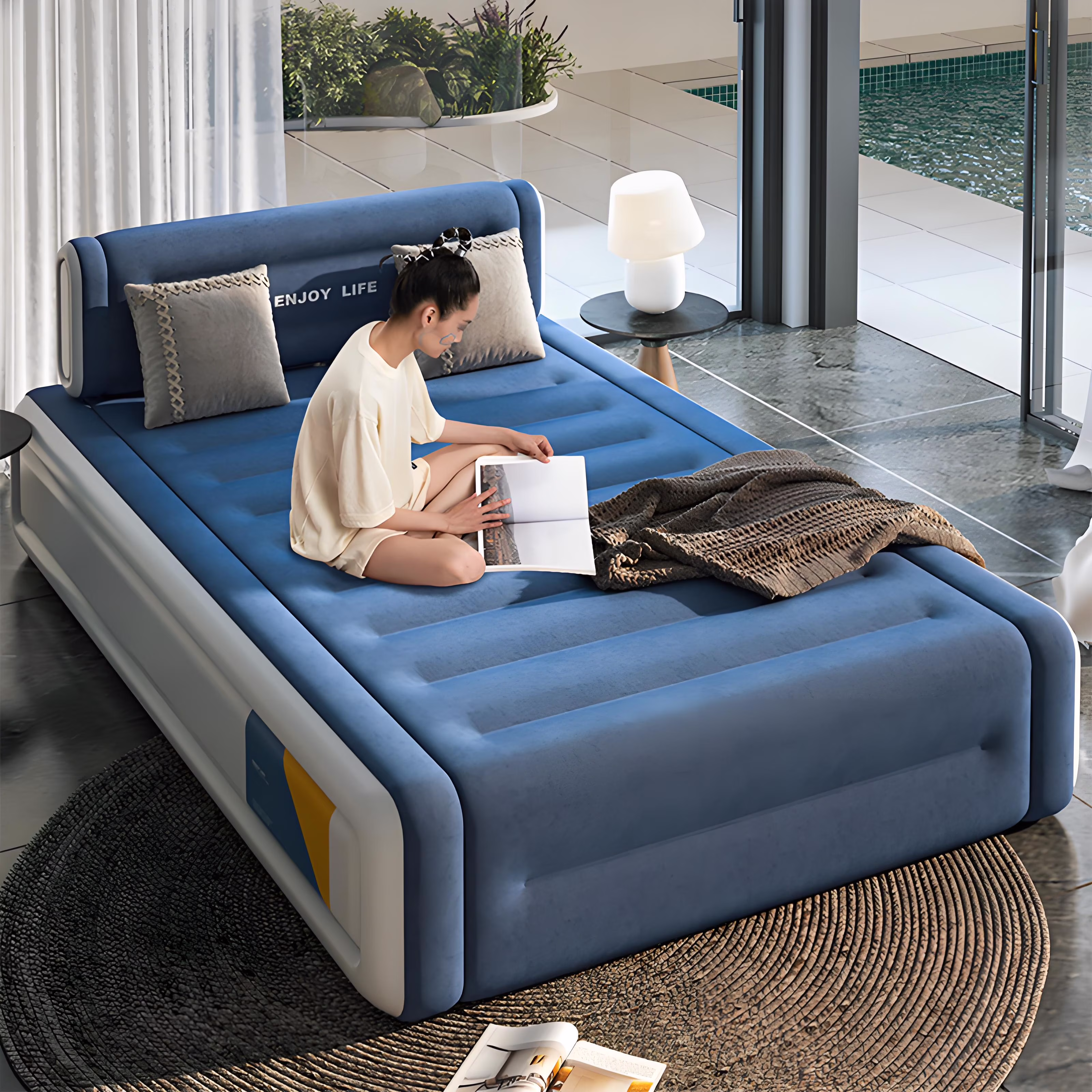 Queen Air Mattress With Built-In Pump For Guest, Home, Camping, 18