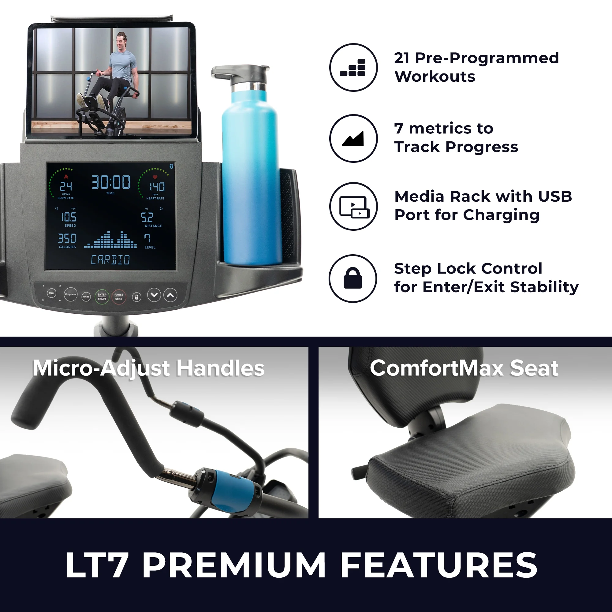 FreeStep LT7 Recumbent Cross Trainer Stepper - Zero-Impact Exercise w/Patented Physical Therapy Stride Technology; LCD Console w/21 Programs, Bluetooth HRM Compatible; Free App w/Trainer-Led Workouts