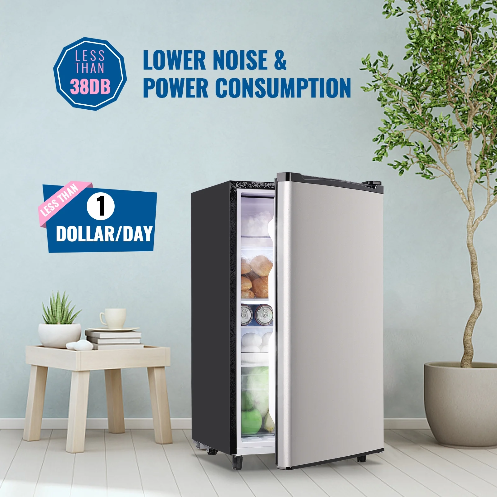 WANAI 3.2 Cu.ft Mini Refrigerator with 5 Temp Control Small Fridge Compact Size for Any Room Silver