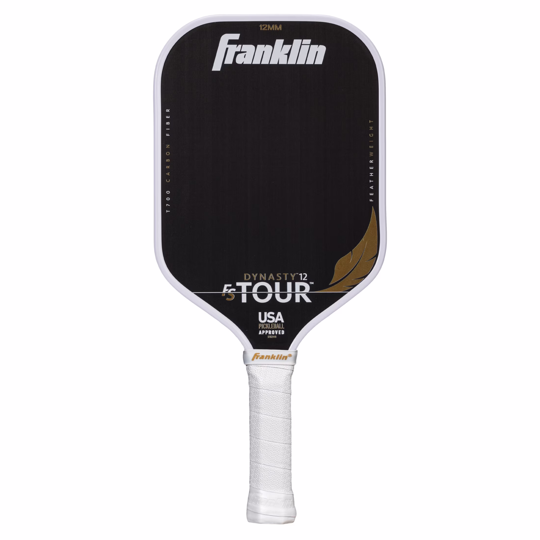 Franklin Sports Pro Pickleball Paddles - FS Tour Featherweight Series Lightweight Paddles - USA Pickleball Approved - Raw Carbon Fiber Surface - Dynasty - 12mm Polymer Core - White