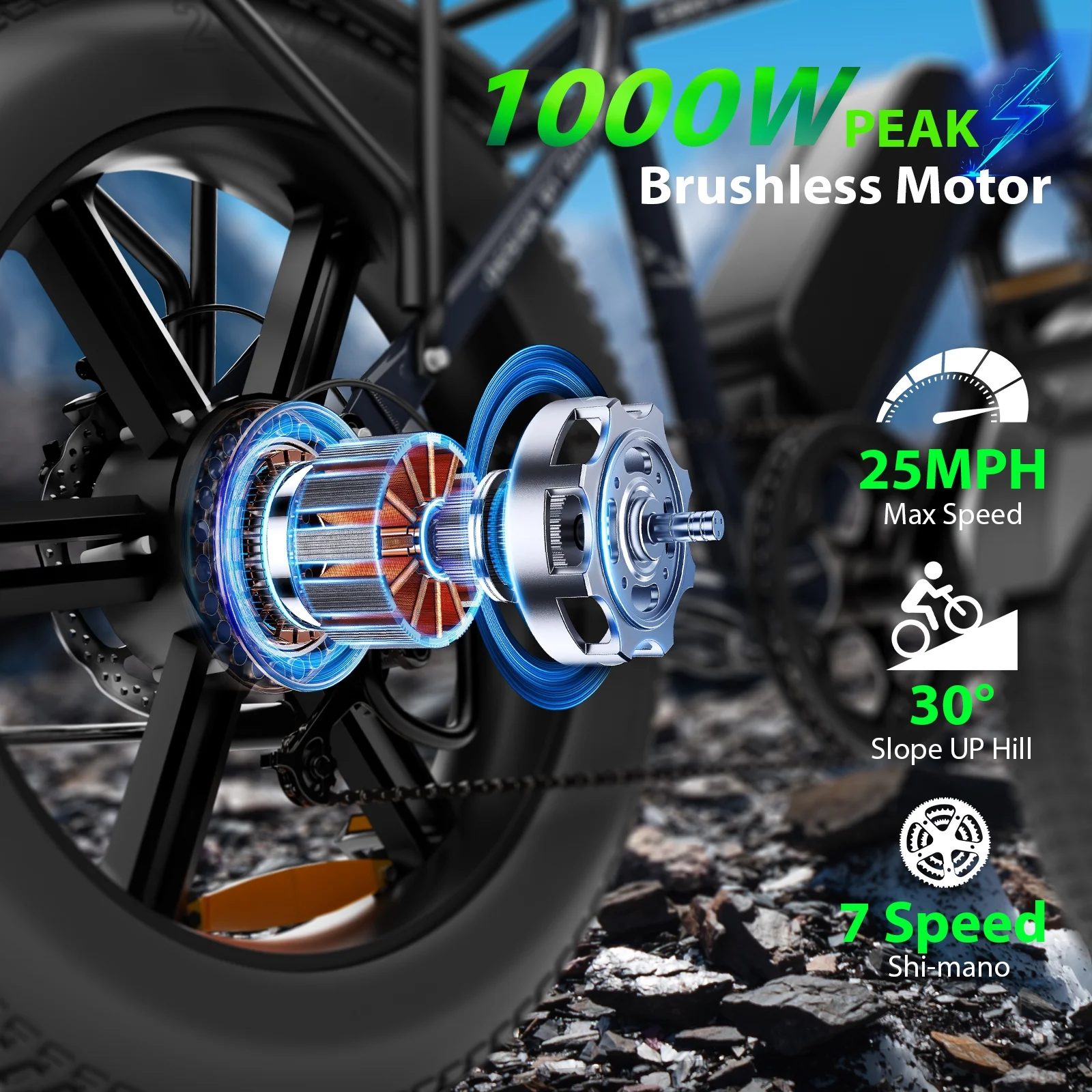 VTOKW Electric Bike, Peak 1000W Electric Bicycles for Adults, 20X4.0