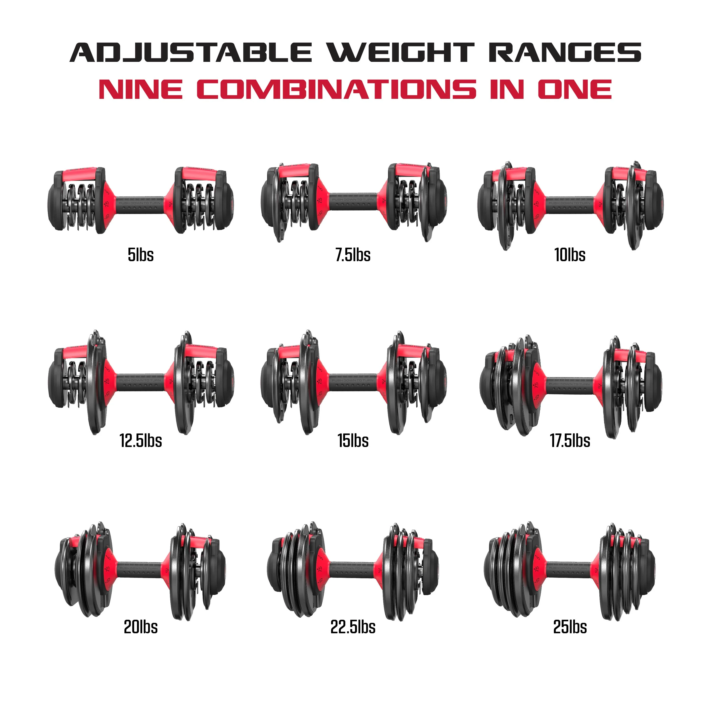 FitRx Adjustable Dumbbells 2-Pack, 25lb SmartBell Dumbbell Set with 9-in-1 Quick-Select Weights, 2.5lb Increments for Home Gym
