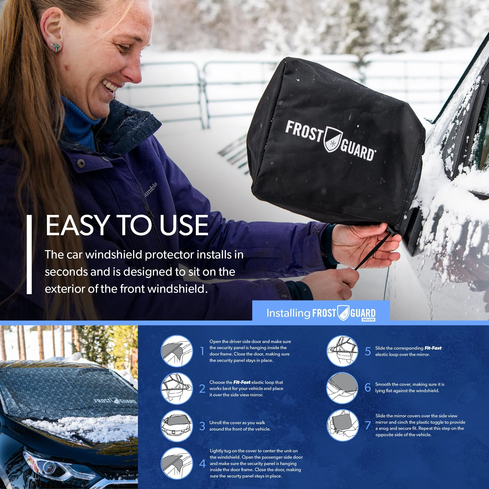 FrostGuard Deluxe Full-Coverage Car Windshield Cover for Ice/Snow, Sweater, 41