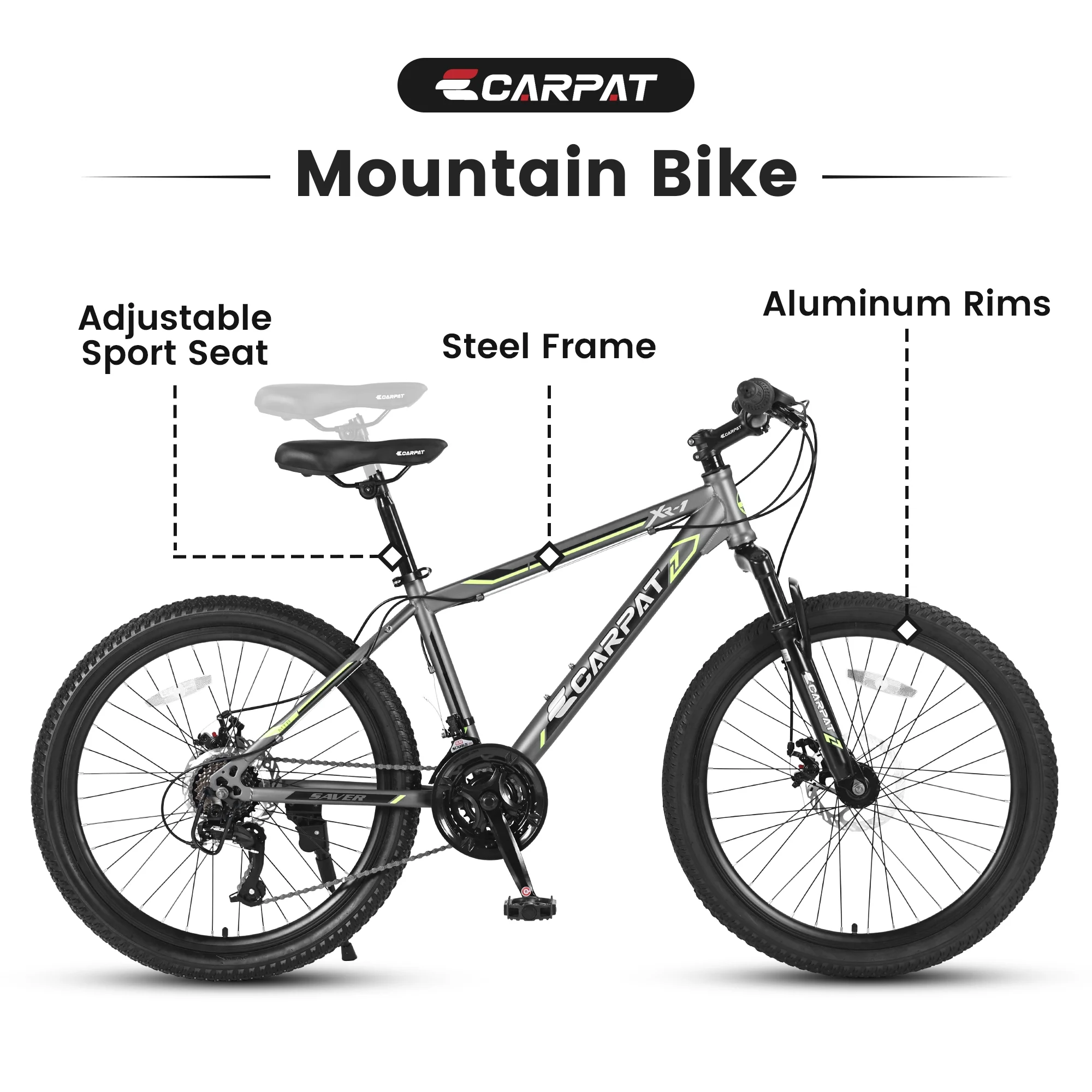 Ecarpat Mountain Bike, 24-Inch Wheels Bikes Shimano 21-Speed with High Carbon Steel Frame Mechanical Disc Brakes Front Suspension Fork for Youth Adults Multiple Colors