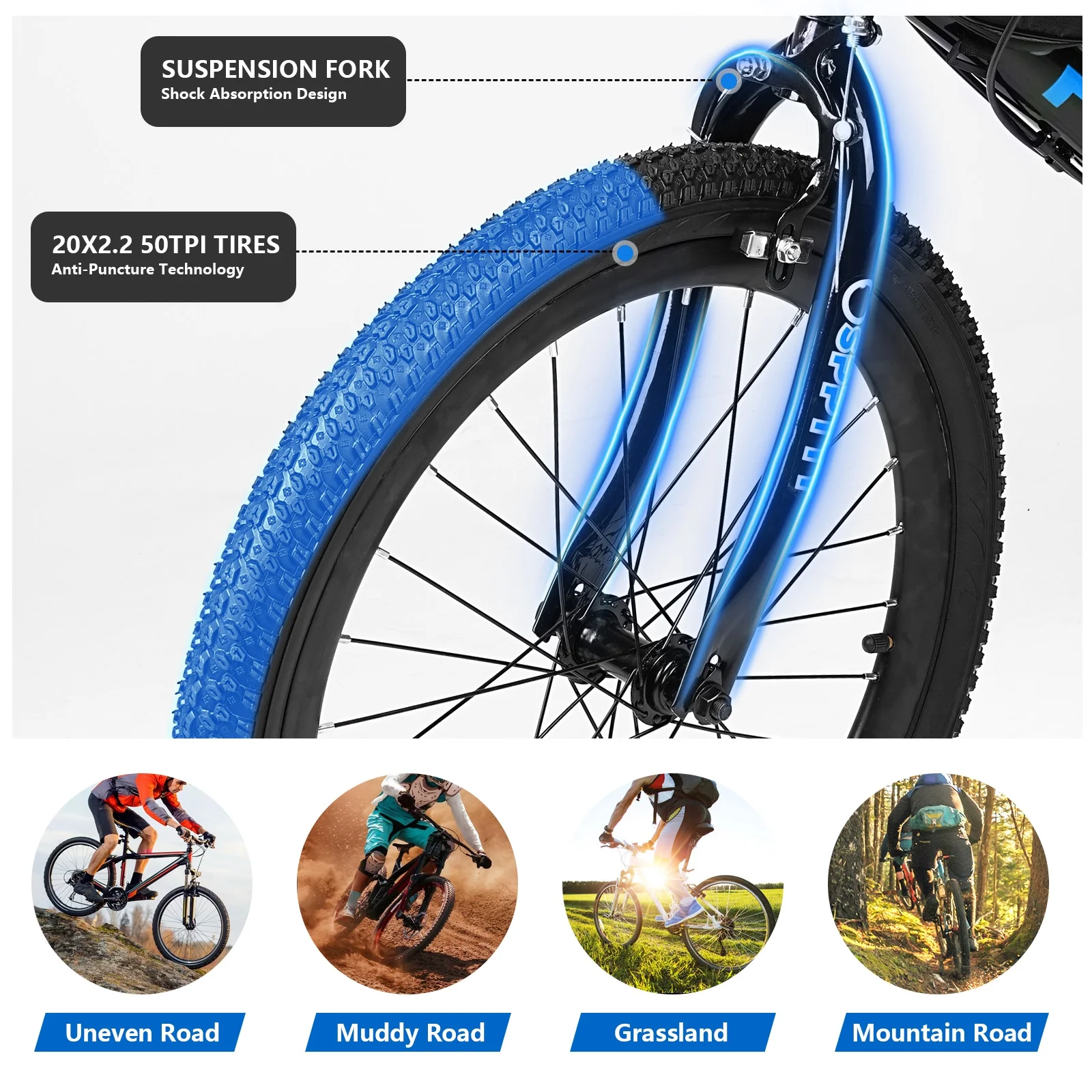 SPPTTY 20-24 inch Bike,6-Speed Mountain Bike for Men Women Boys Girls,Comfort Saddle,Blue