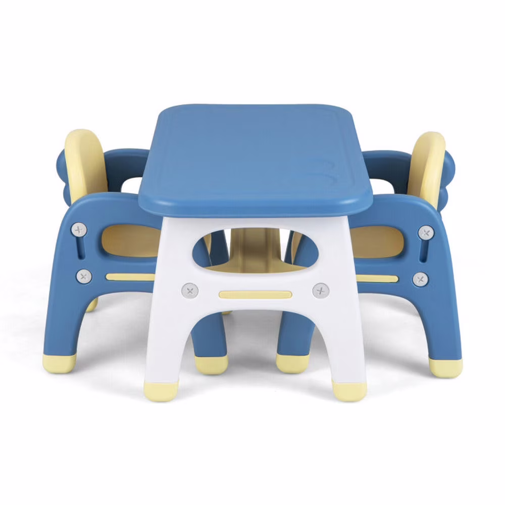 Spaco Kids Table and 2 Chairs Set with Storage Shelf and Building Blocks-Blue, Toddler Table and Chair Set for Arts & Crafts, Snack Time, Homeschooling, Homework