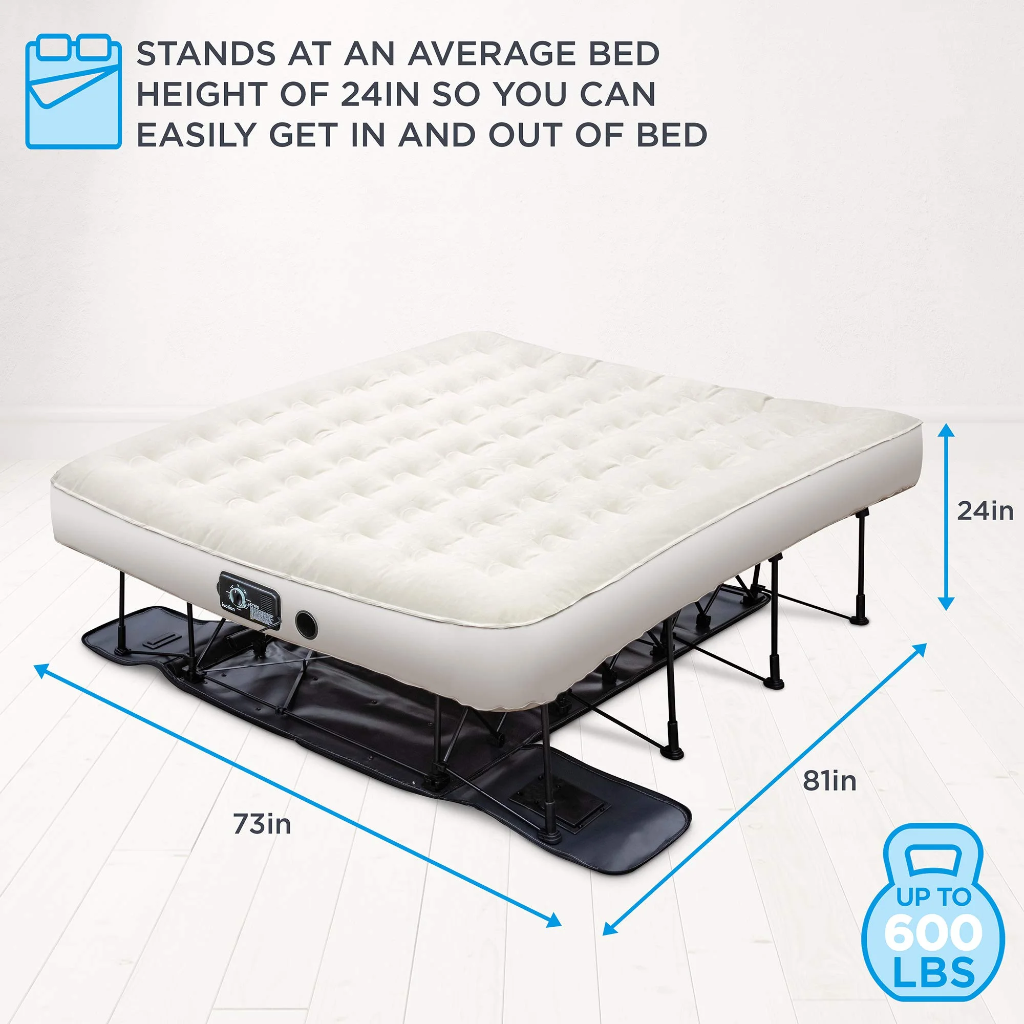 Ivation EZ-Bed (Twin) Air Mattress with Frame & Rolling Case, Self Inflatable, Blow Up Bed Auto Shut-Off, Comfortable Surface AirBed, Best for Guest, Travel, Vacation, Camping