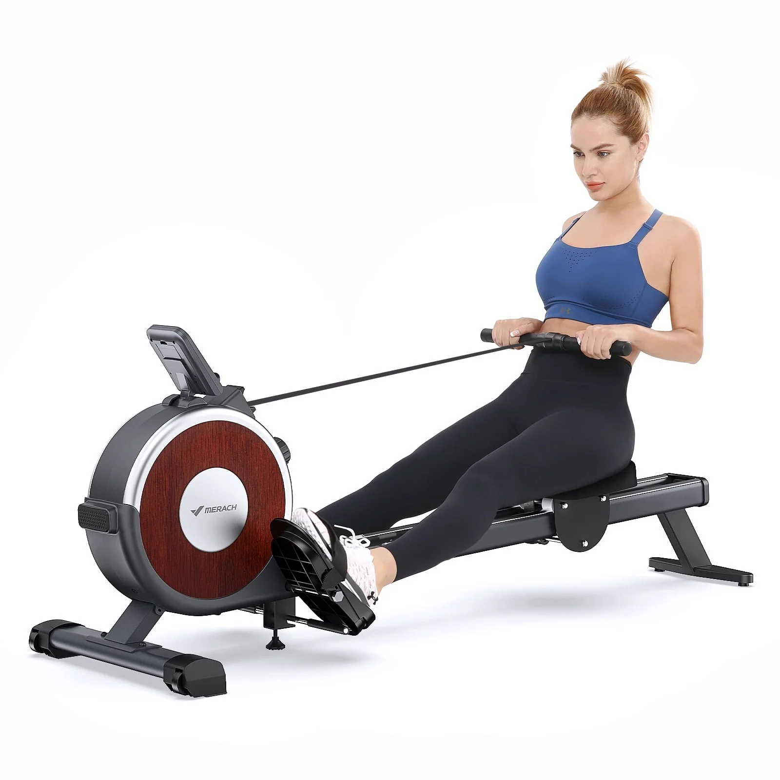 MERACH Magnetic Rowing Machine Quiet 16 Levels of Resistance Bluetooth Black Rower for Home Workout