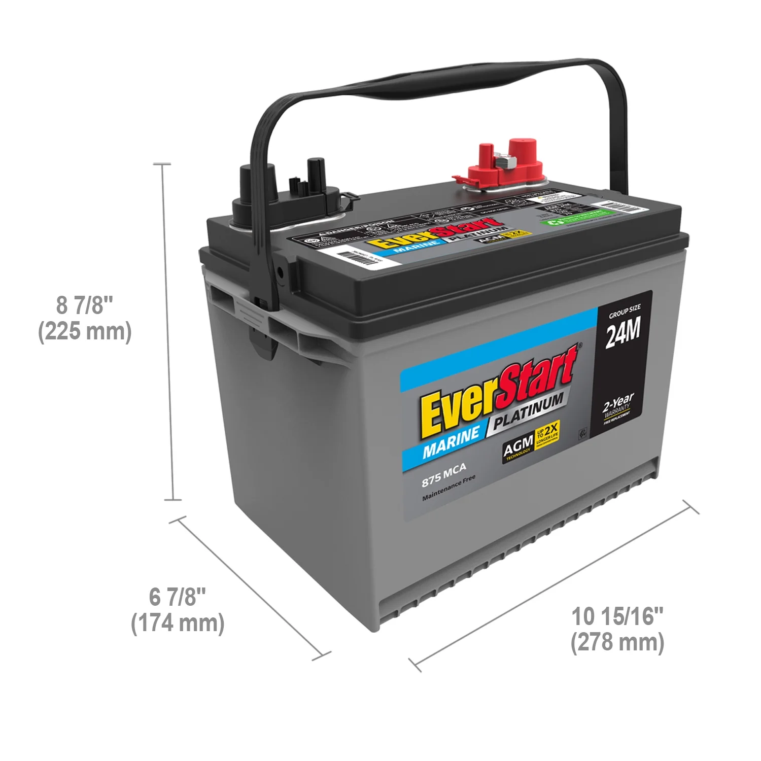 EverStart Platinum BOXED AGM Marine and RV Deep Cycle Battery Group Size 24M, 12 Volt 875 MCA