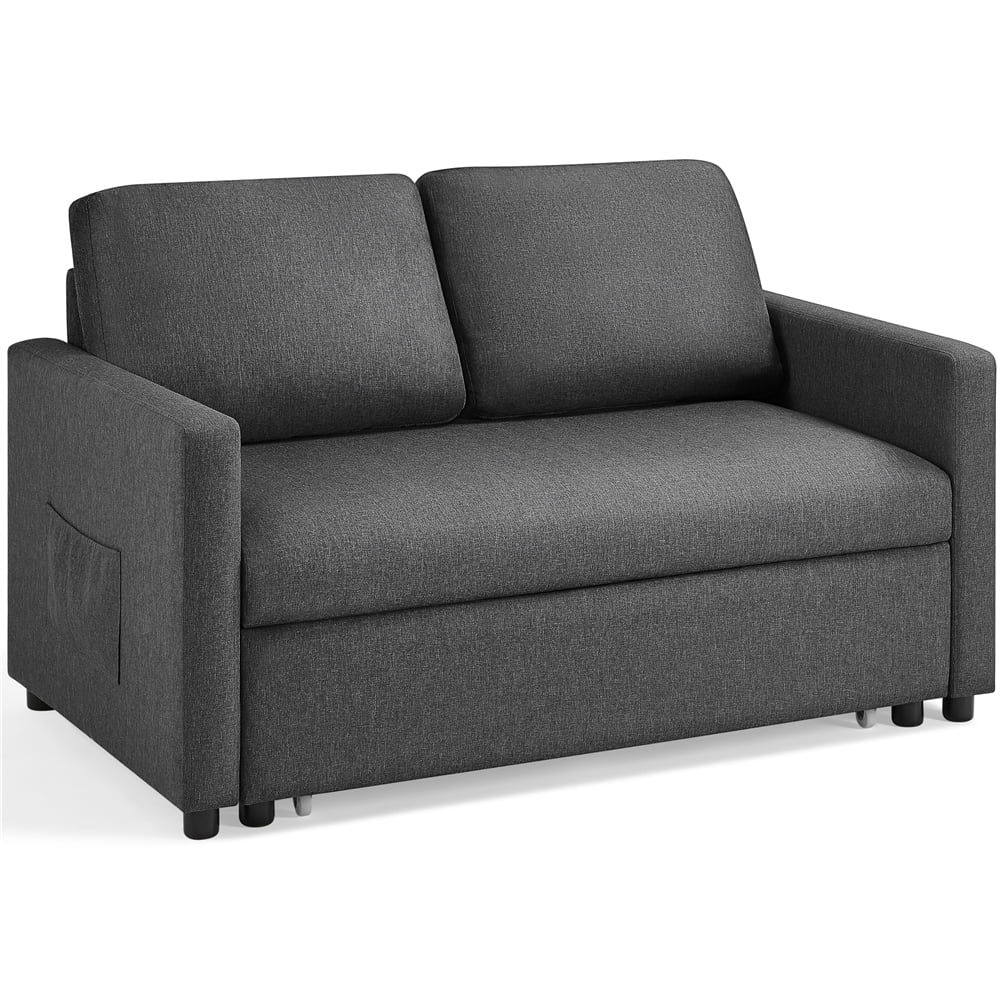 Topeakmart Convertible Sofa Bed Sleeper Sofa Trundle Loveseat with Pull-out Trundle Bed, Dark Gray