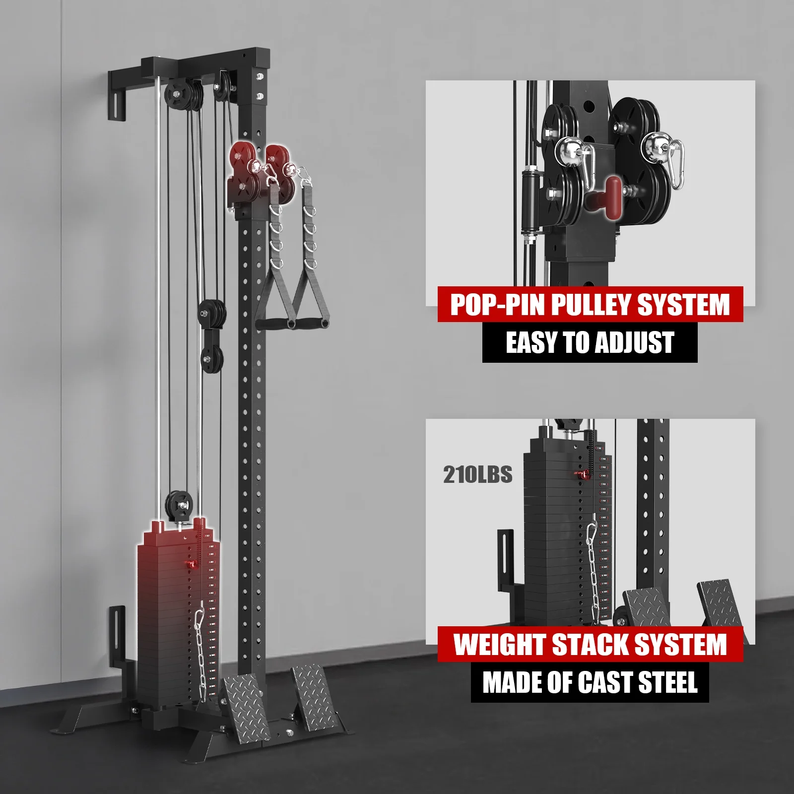 Mikolo Cable Crossover Machine, Lat Pull Down Machine with 210LBS Weight Stack, Wall Mounted Pulley Tower with 33 Positions Dual Pulley System, Lat Pulldown Cable Training Home Gym Fitness Equipment