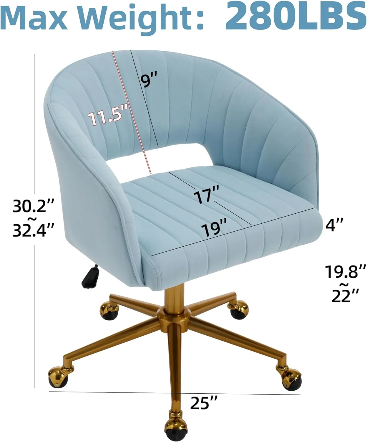 Westice Home Office Desk Chairs, Velvet Task Chair, Height Adjustable Swivel Vanity Chair with Golden Base for Vanity Study, Living Room Computer Room, Beige