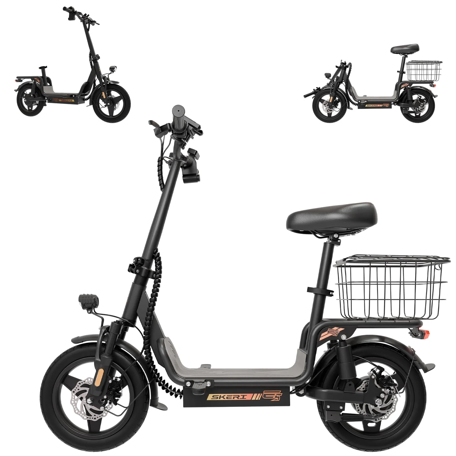 Skeri Electric Scooter with Seat for Adult and Basket, 14 Inch Tire Electric Scooter with Dual Shock Absorbers, 350W Motor with 25-Mile Range, Speed Up to 20 MPH (Gen 2.0)