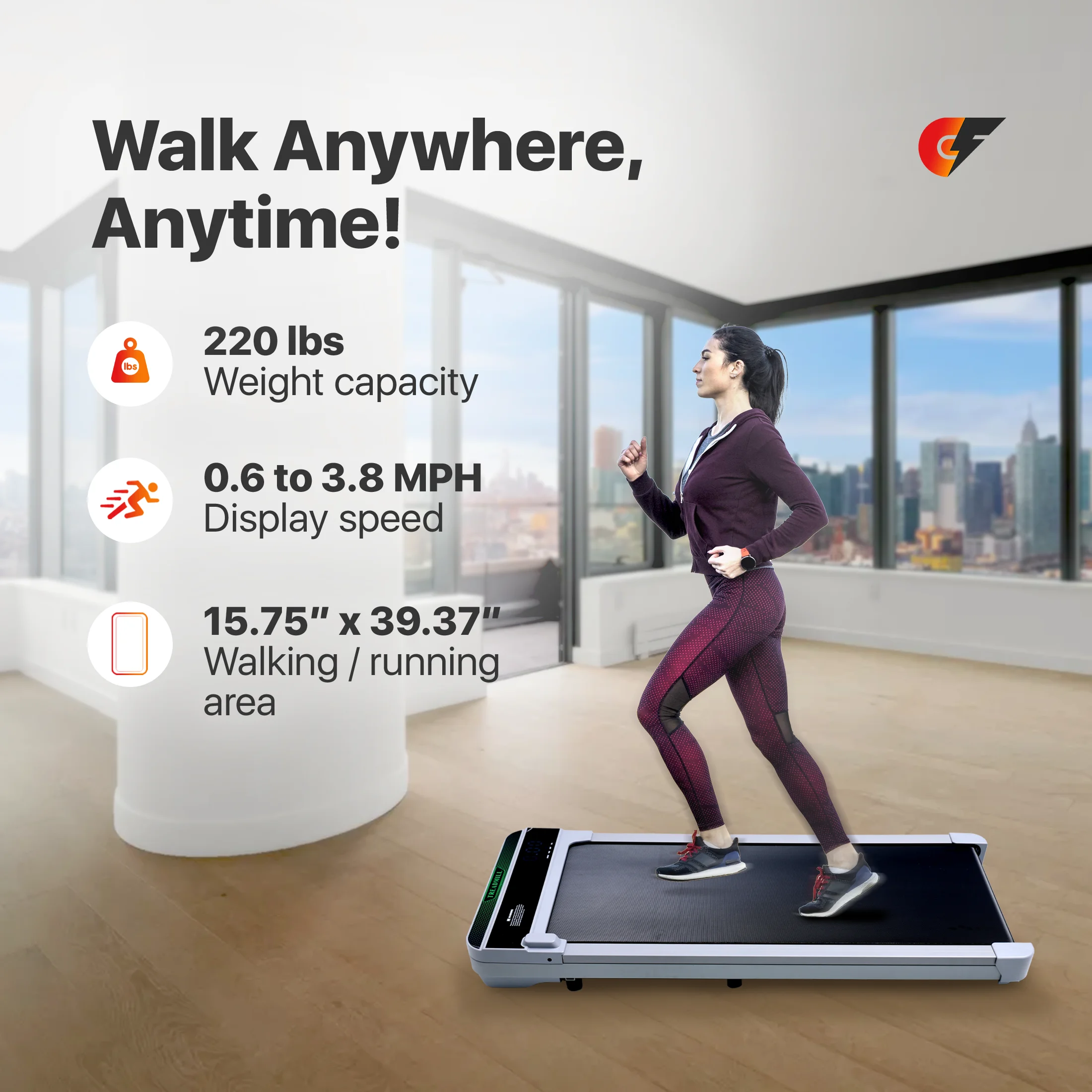 Cardio Flex Folding Treadmill Running Machine Dual Display Screen, 220 lbs. Capacity