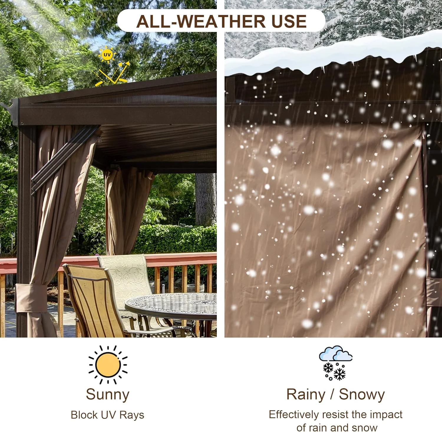 Domi Outdoor Living 10' x 12' Hardtop Lean-to Gazebo, Wall-Mounted with Galvanized Steel Roof Wall Pergola with Aluminum Frame, Curtains and Netting, for Patio, Deck, Garden, Backyard