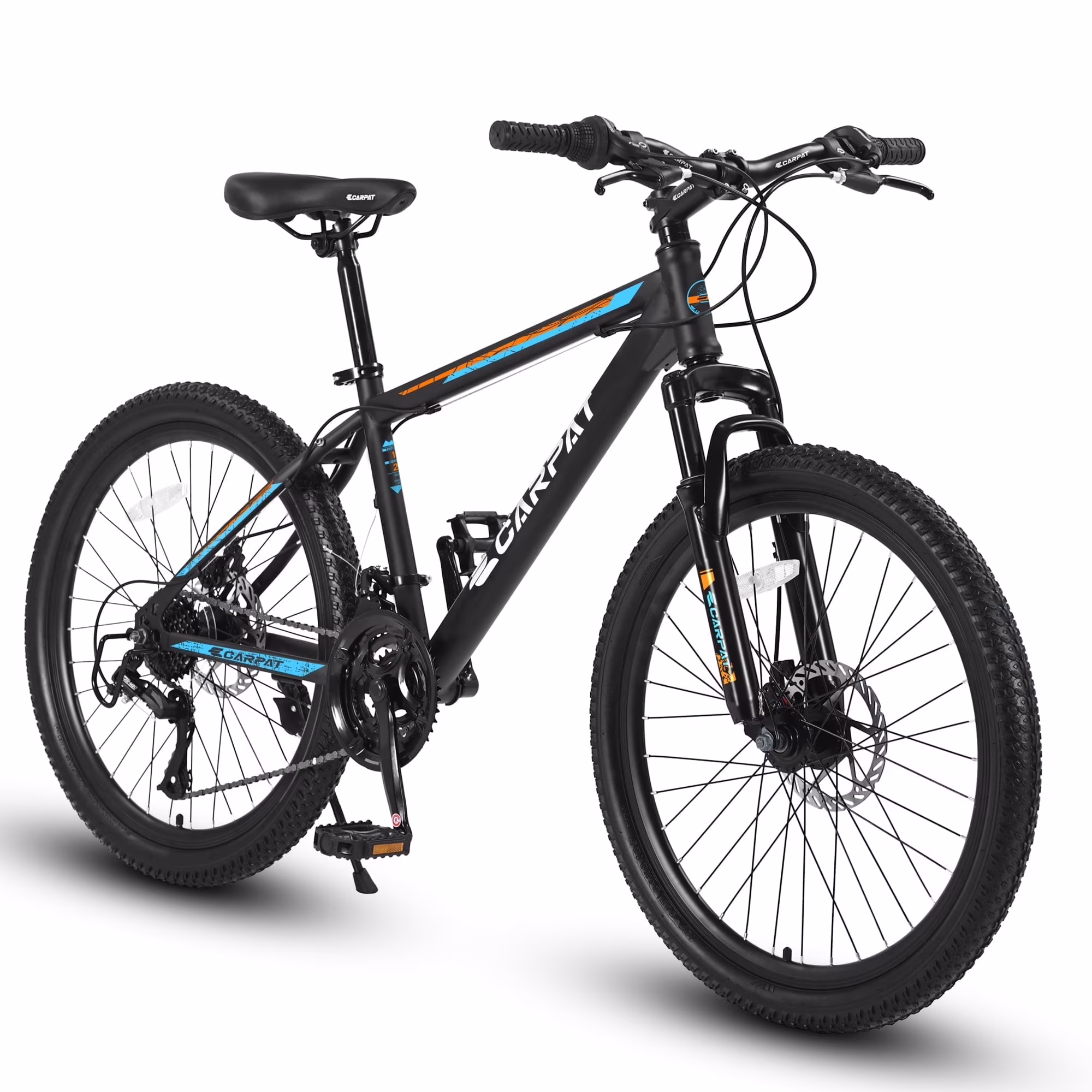 Ecarpat Mountain Bike, 24-Inch Wheels Bikes Shimano 21-Speed with High Carbon Steel Frame Mechanical Disc Brakes Front Suspension Fork for Youth Adults Multiple Colors