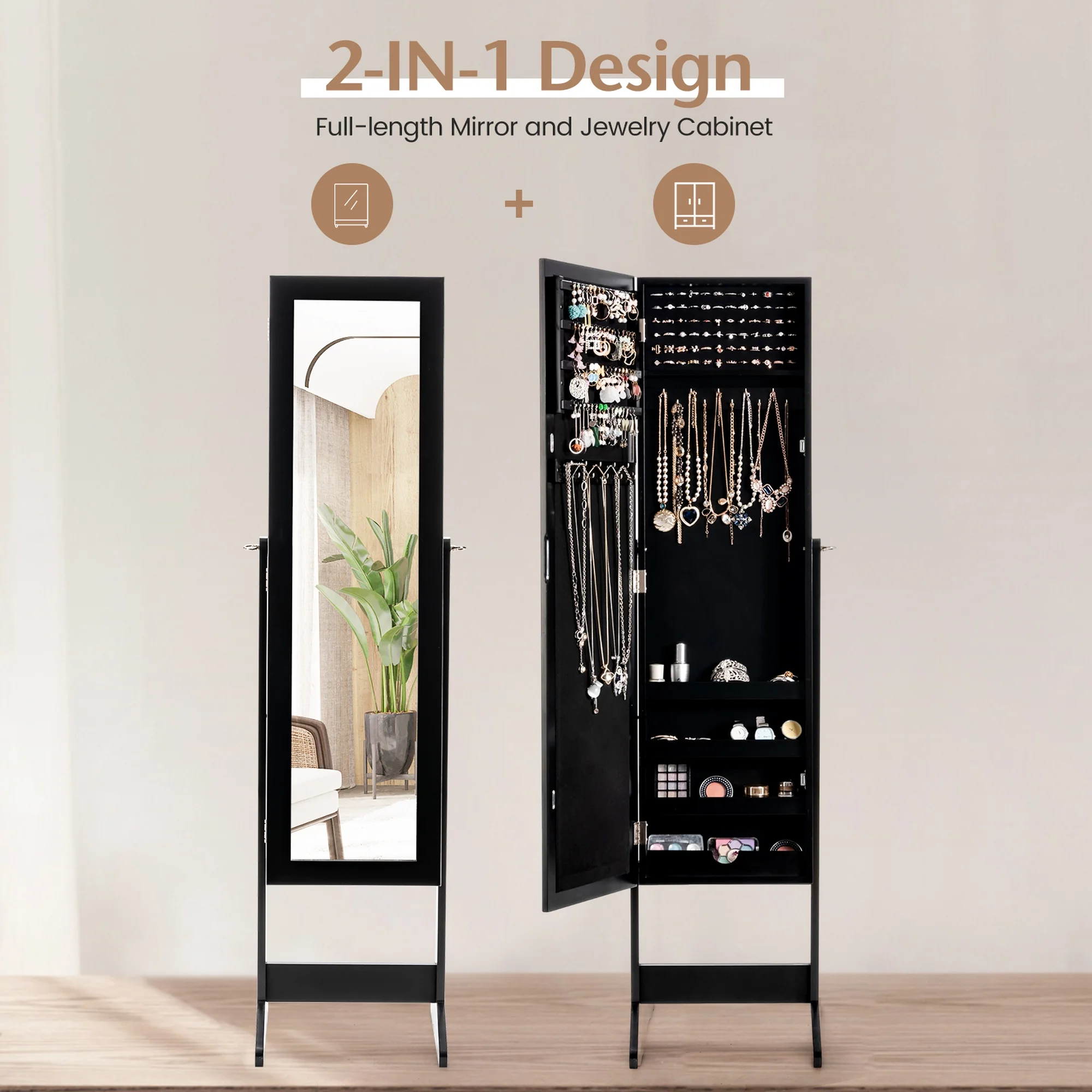 Costway Jewelry Mirrored Cabinet Armoire Organizer Storage Box w/ Stand Christmas Gift