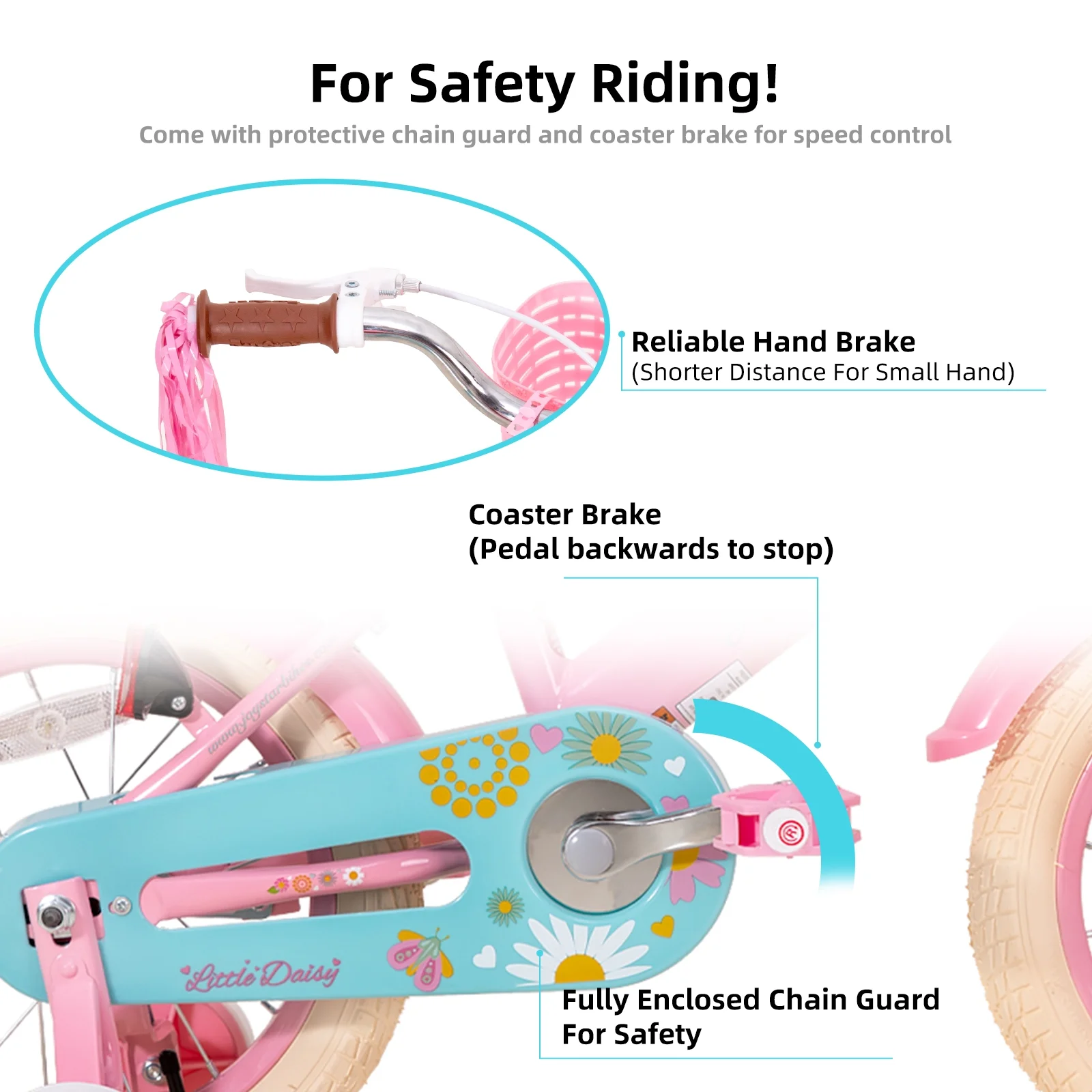 JOYSTAR Little Daisy 14 Inch Kids Bike for 3 4 5 Years Girls with Handbrake Children Princess Bicycle with Training Wheels Basket Streamer Toddler Cycle Bikes Blue