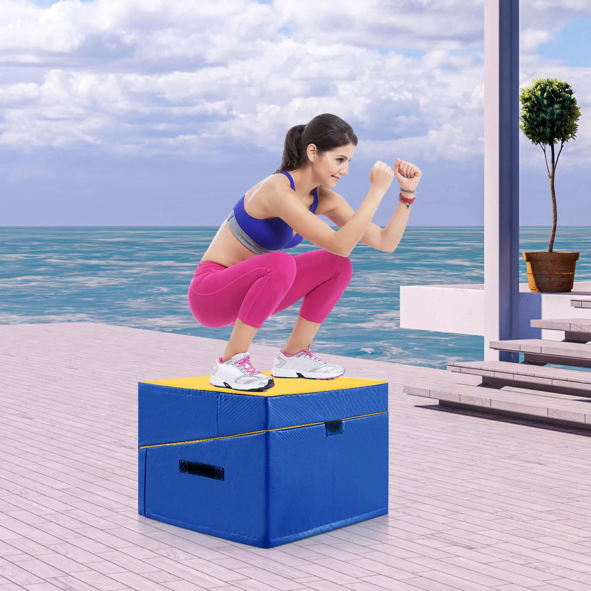 Costway Gymnastics Tumbling Mat Folding Incline Yoga Mat with Non-slip PVC Leather Pink