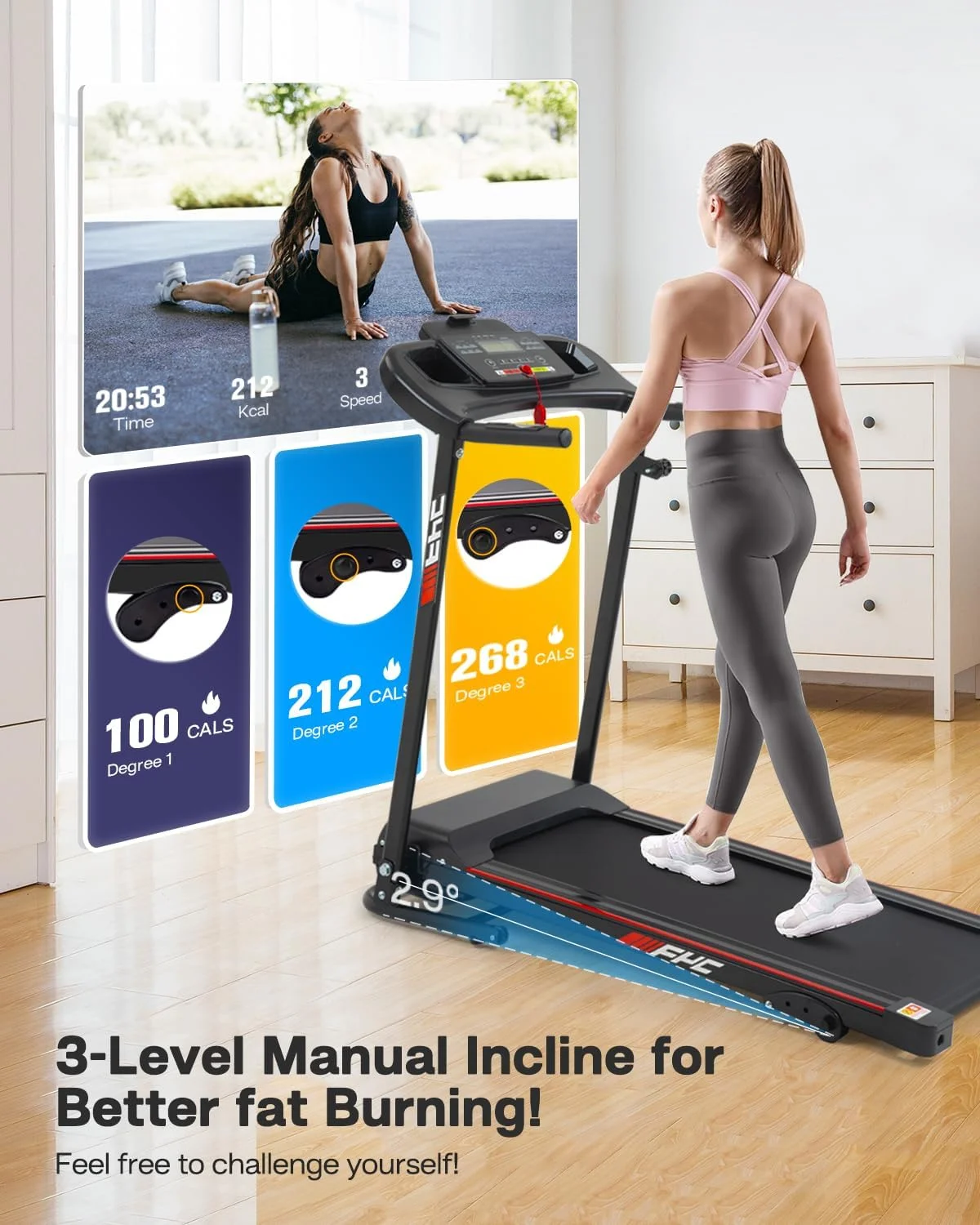 Foldable Treadmill with Incline and Bluetooth, 2.5HP Electric Folding Treadmill Running Walking Machine for Home Gym, Max 265 LBS Weight Capacity