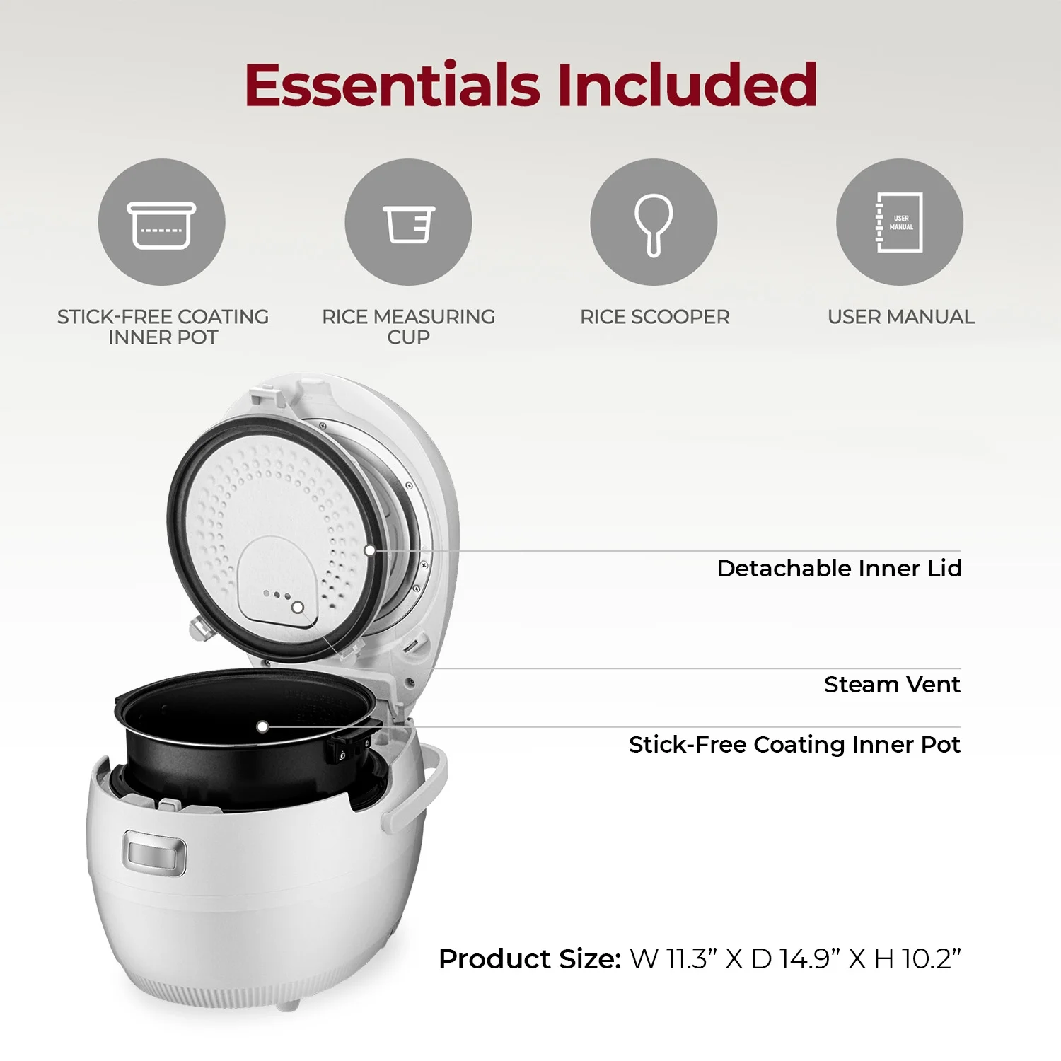 CUCKOO Rice Cooker 20 Cups Cooked Warmer with Nonstick Pot 16 Menu Modes and Micom Fuzzy Logic Tech with Auto Clean Features in White (CR-1020F)