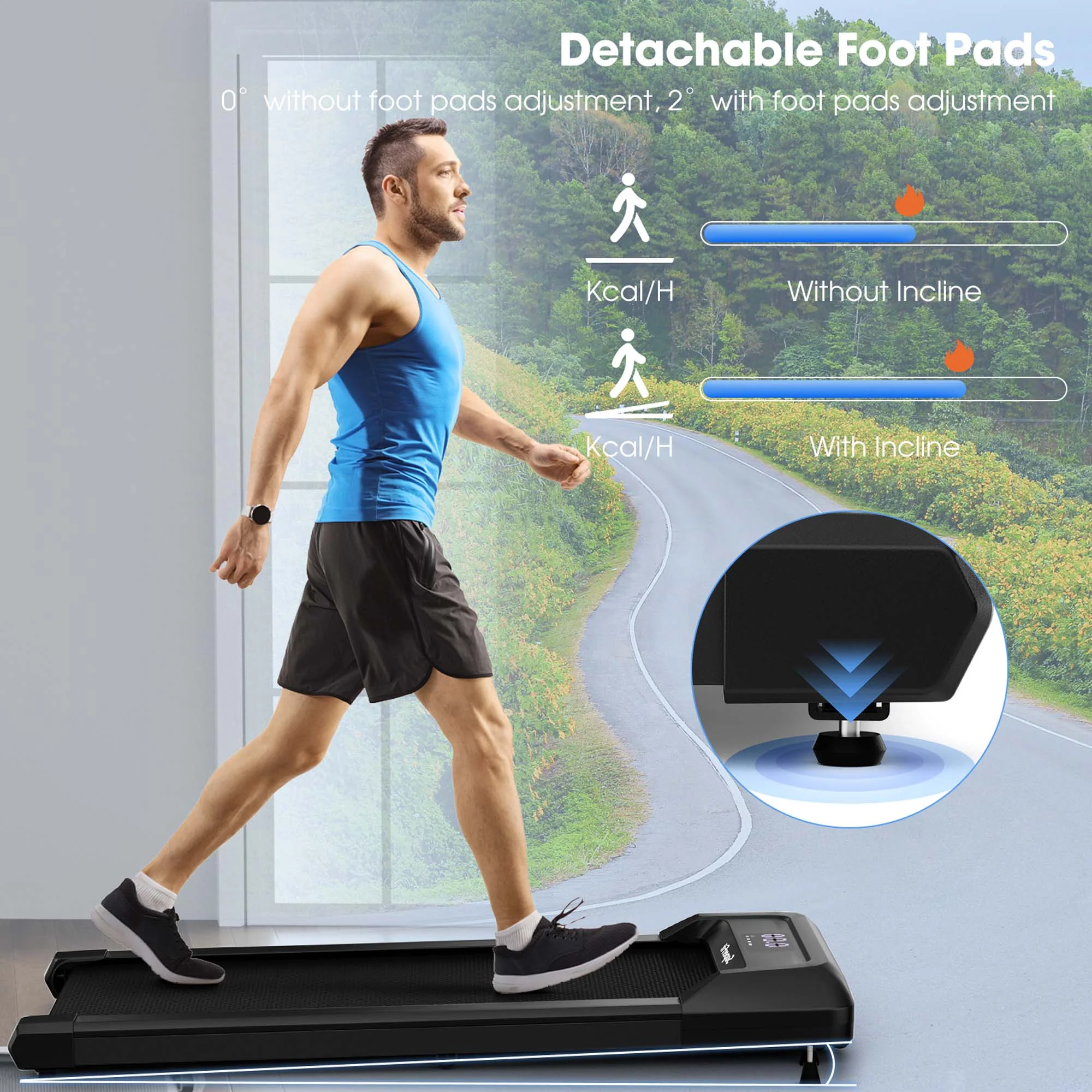SuperFit 0.6-3.8MPH Walking Pad Under Desk Treadmill with Remote Control and LED Display Black