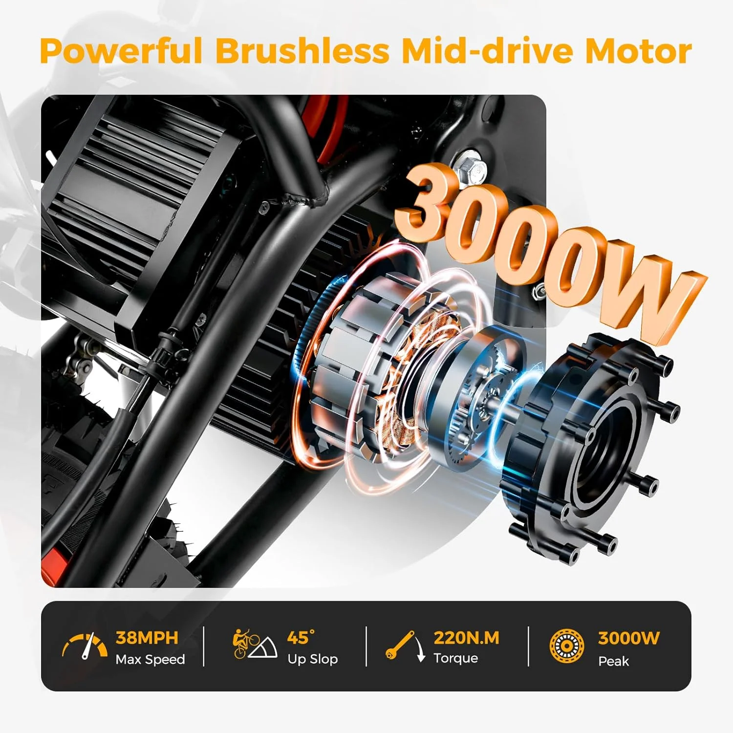 2000W Electric Dirt Bike for Adults Ridingtimes GT73 UL2849,Brushless Hub Motor,18.2AH*2 Electric Bike with 25\