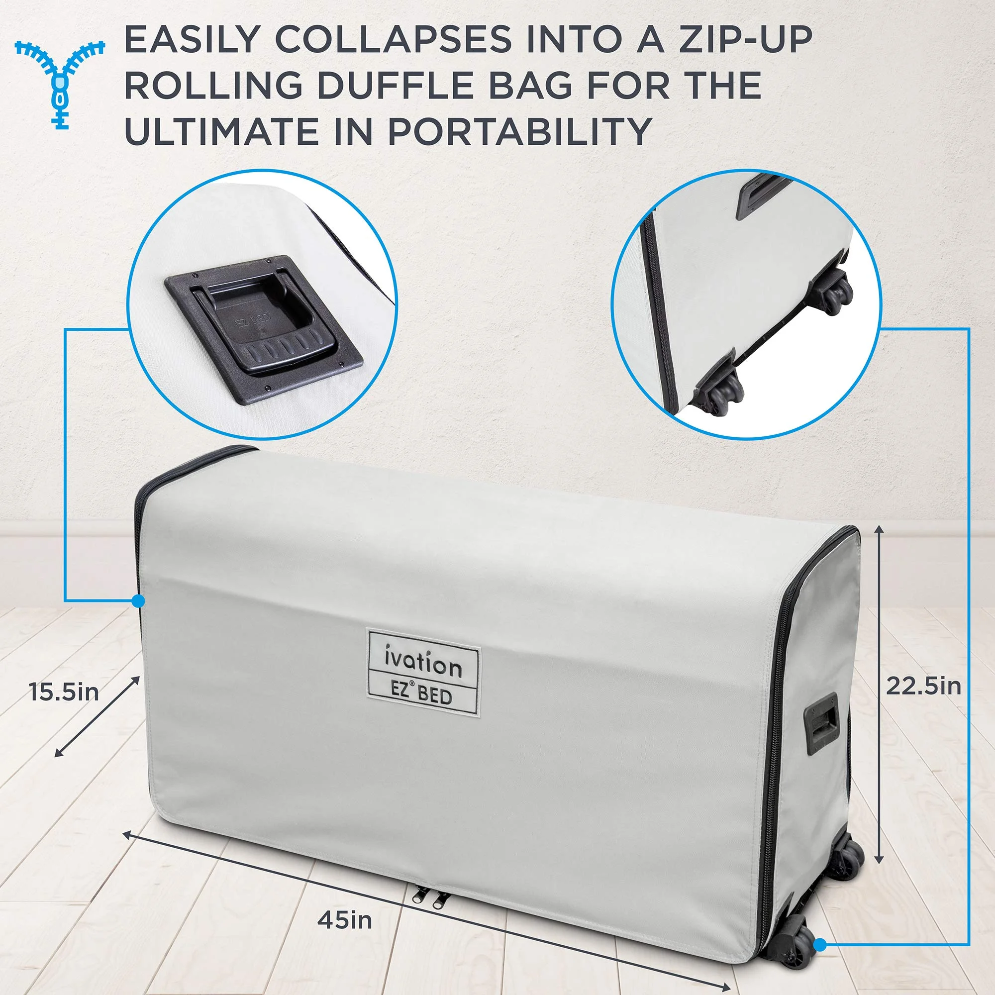 Ivation EZ-Bed (Twin) Air Mattress with Frame & Rolling Case, Self Inflatable, Blow Up Bed Auto Shut-Off, Comfortable Surface AirBed, Best for Guest, Travel, Vacation, Camping