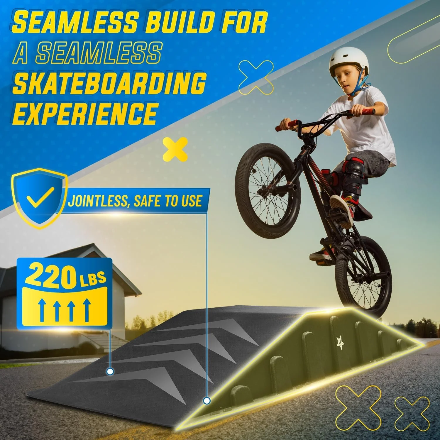 Yes4All Single-Piece Skateboard Ramp, Bike Ramp, Skate Ramp - Design for Beginners, More Durable, Safe, Capacity 220Lbs