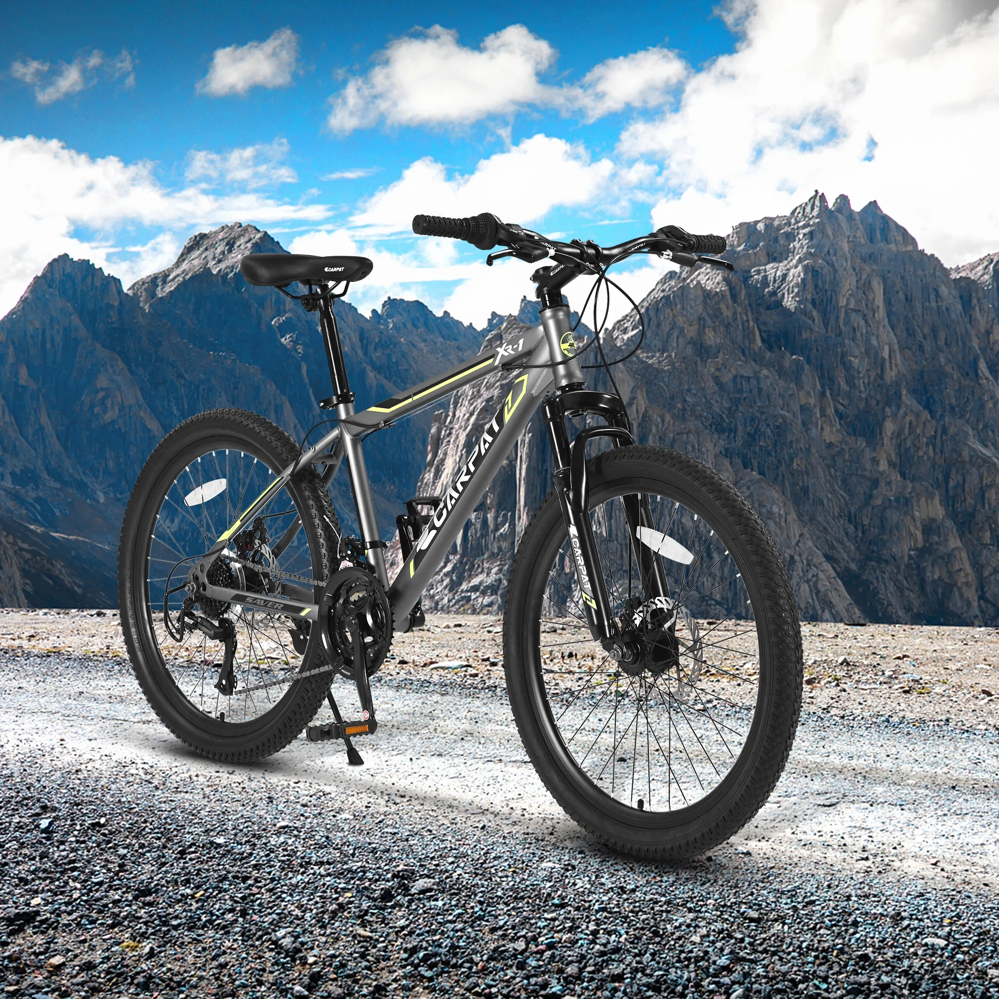 Ecarpat Mountain Bike, 24-Inch Wheels Bikes Shimano 21-Speed with High Carbon Steel Frame Mechanical Disc Brakes Front Suspension Fork for Youth Adults Multiple Colors