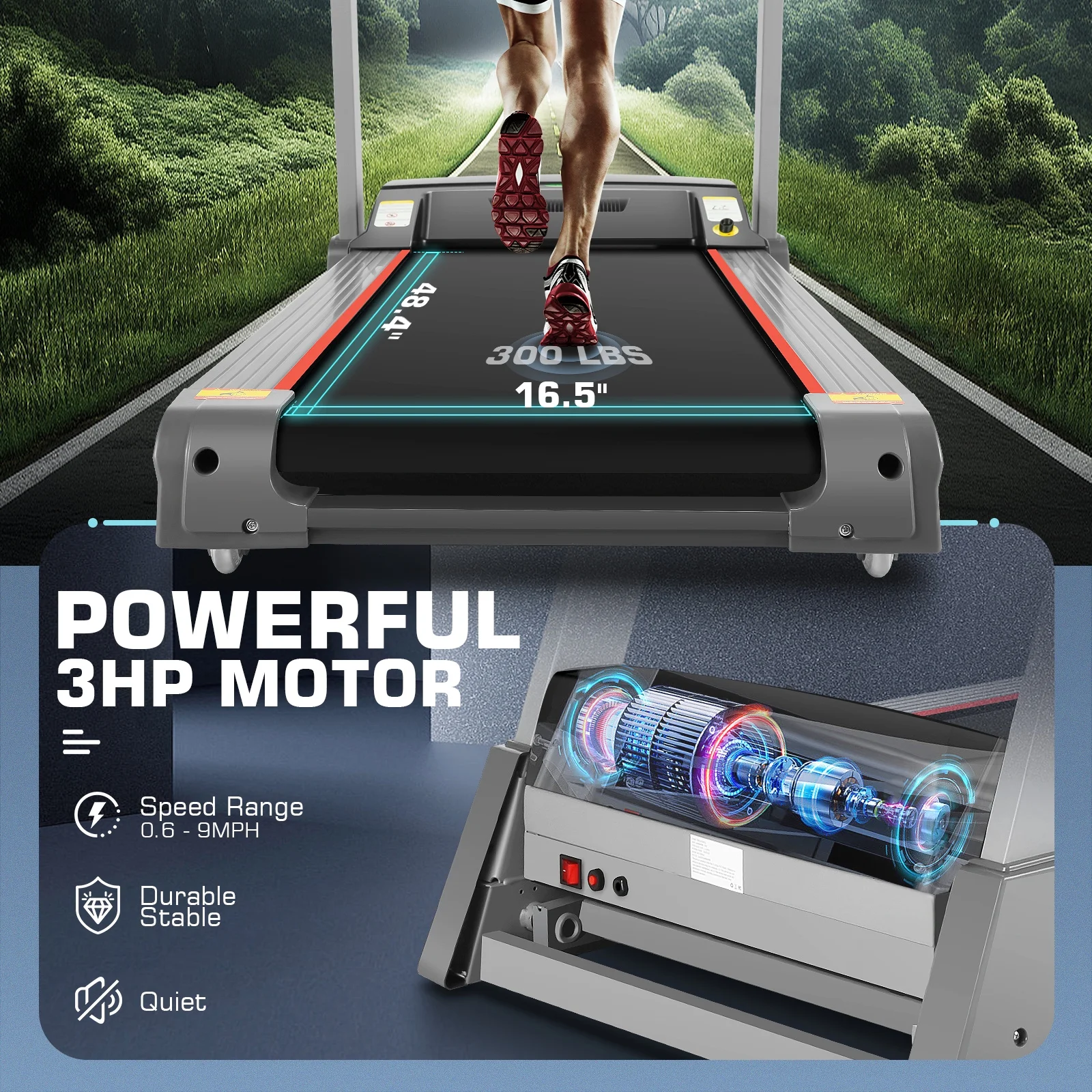 ANCHEER Folding Treadmill with 15% Auto Incline,3.25HP Ultra-silent Motor, Speed Range of 0.6~10MPH,300lb Capacity, APP & Bluetooth Speakers,Treadmills for Home Running and Walking