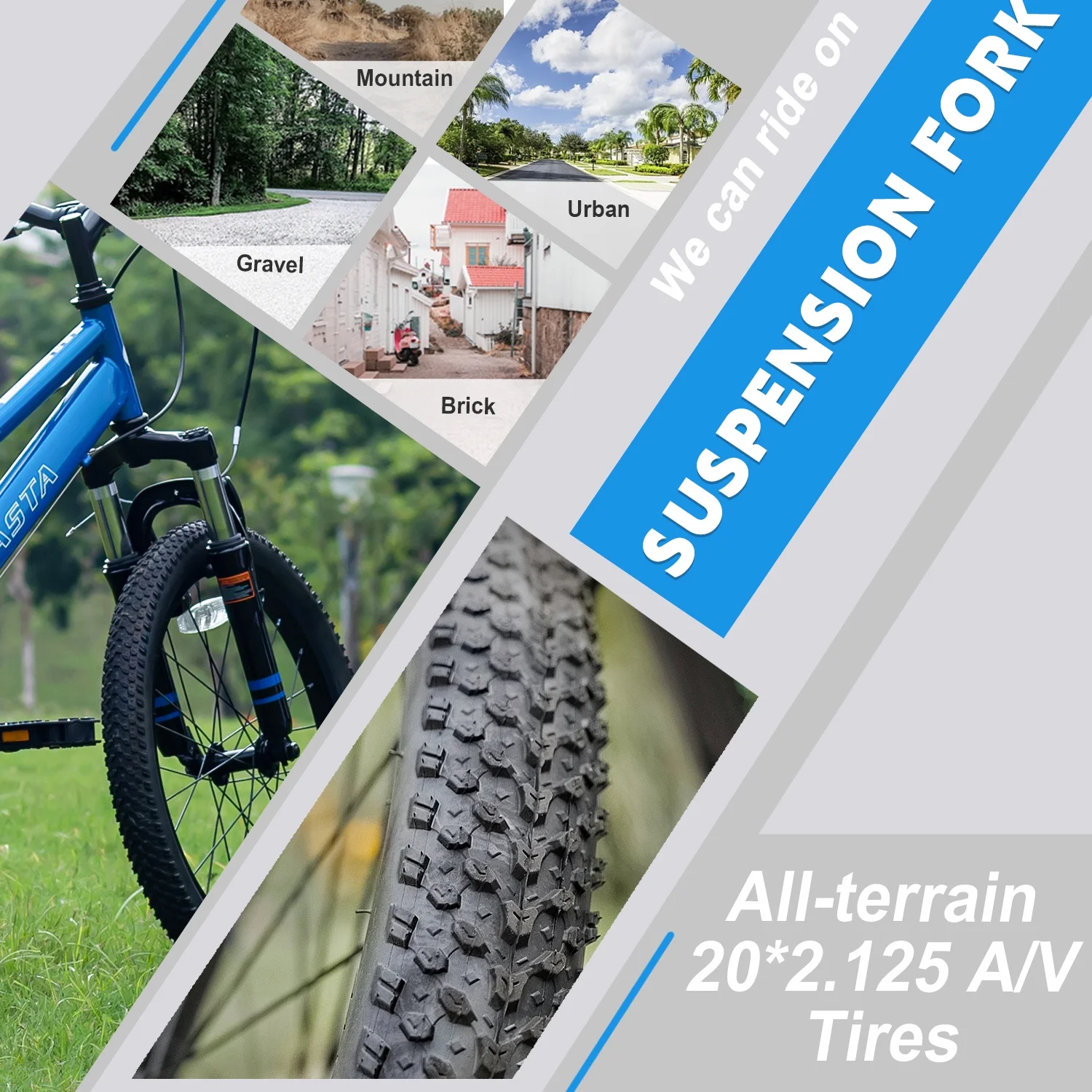 AVASTA 20'' Big Kids Mountain Bike for Age 6 7 8 9 10 11 12 Years Old Boys Girls Teen with Suspension Fork Front & Rear Dual Hand Brakes 6 Speeds Drivetrain, Cyan