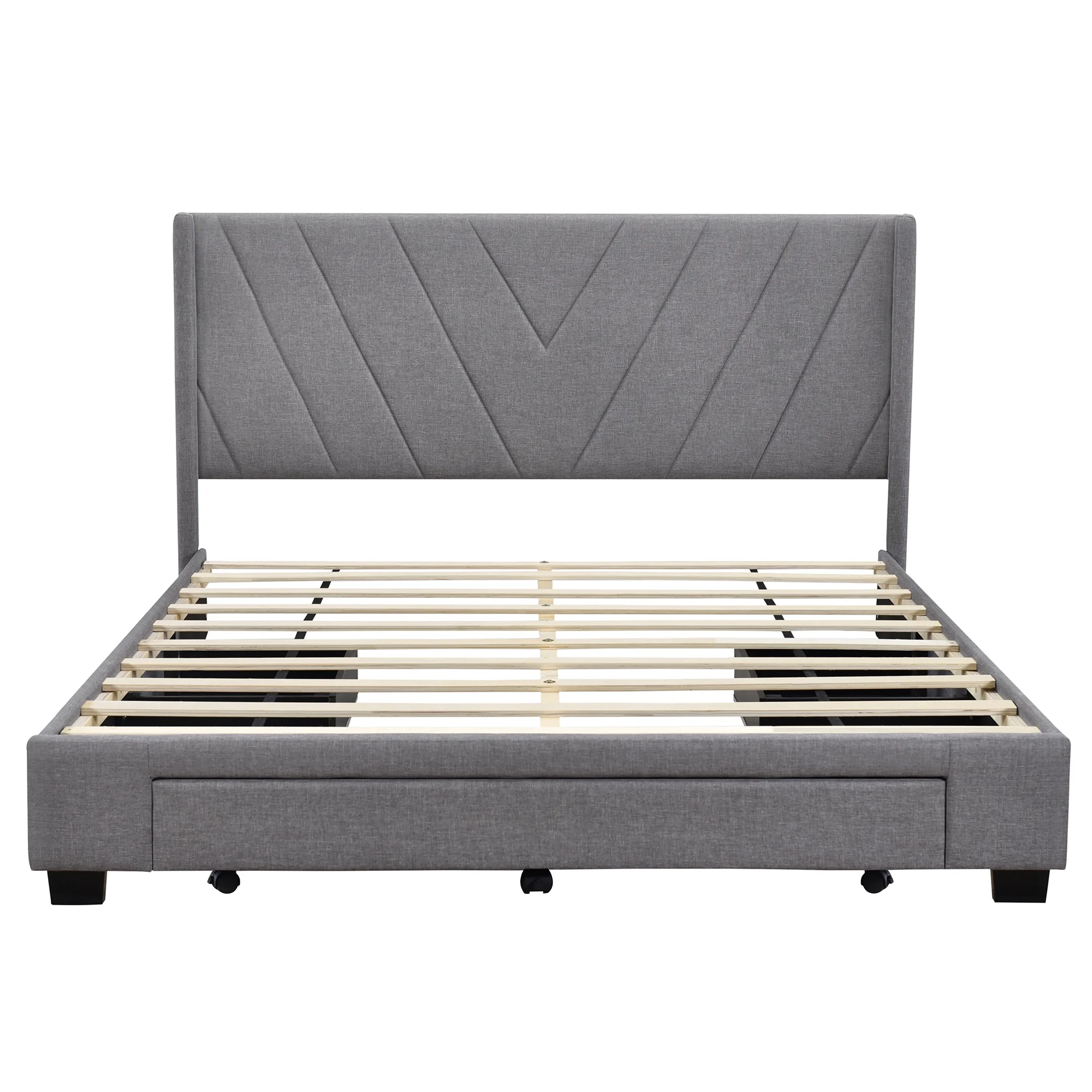 Sesslife Queen Bed Frame with Storage, New Upgraded Linen Upholstered Platform Bed with 3 Drawers, Queen Size Storage Bed with Headboard and Wooden Slats, No Box Spring Needed, Holds 500lbs, Beige