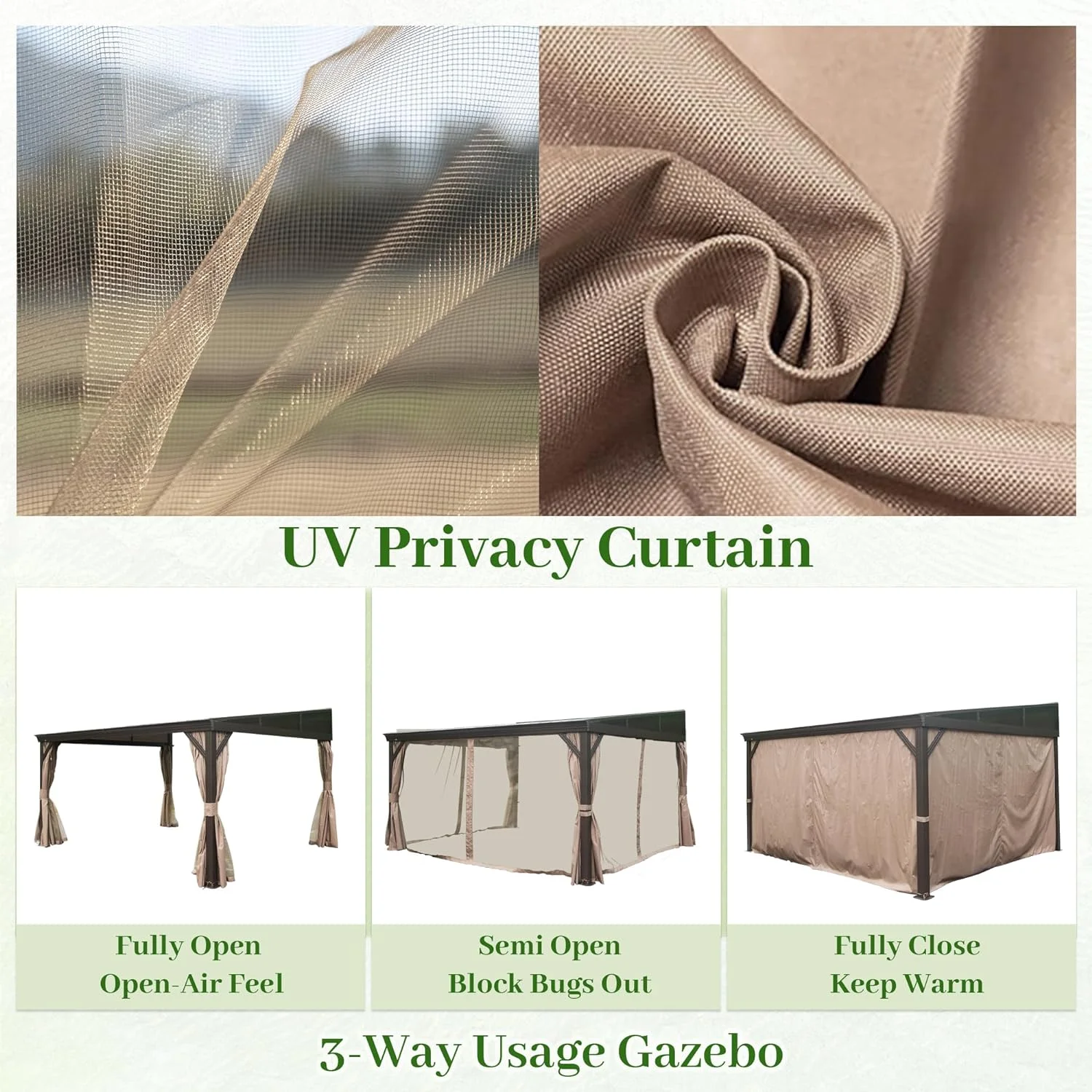 Domi Outdoor Living 10' x 12' Hardtop Lean-to Gazebo, Wall-Mounted with Galvanized Steel Roof Wall Pergola with Aluminum Frame, Curtains and Netting, for Patio, Deck, Garden, Backyard