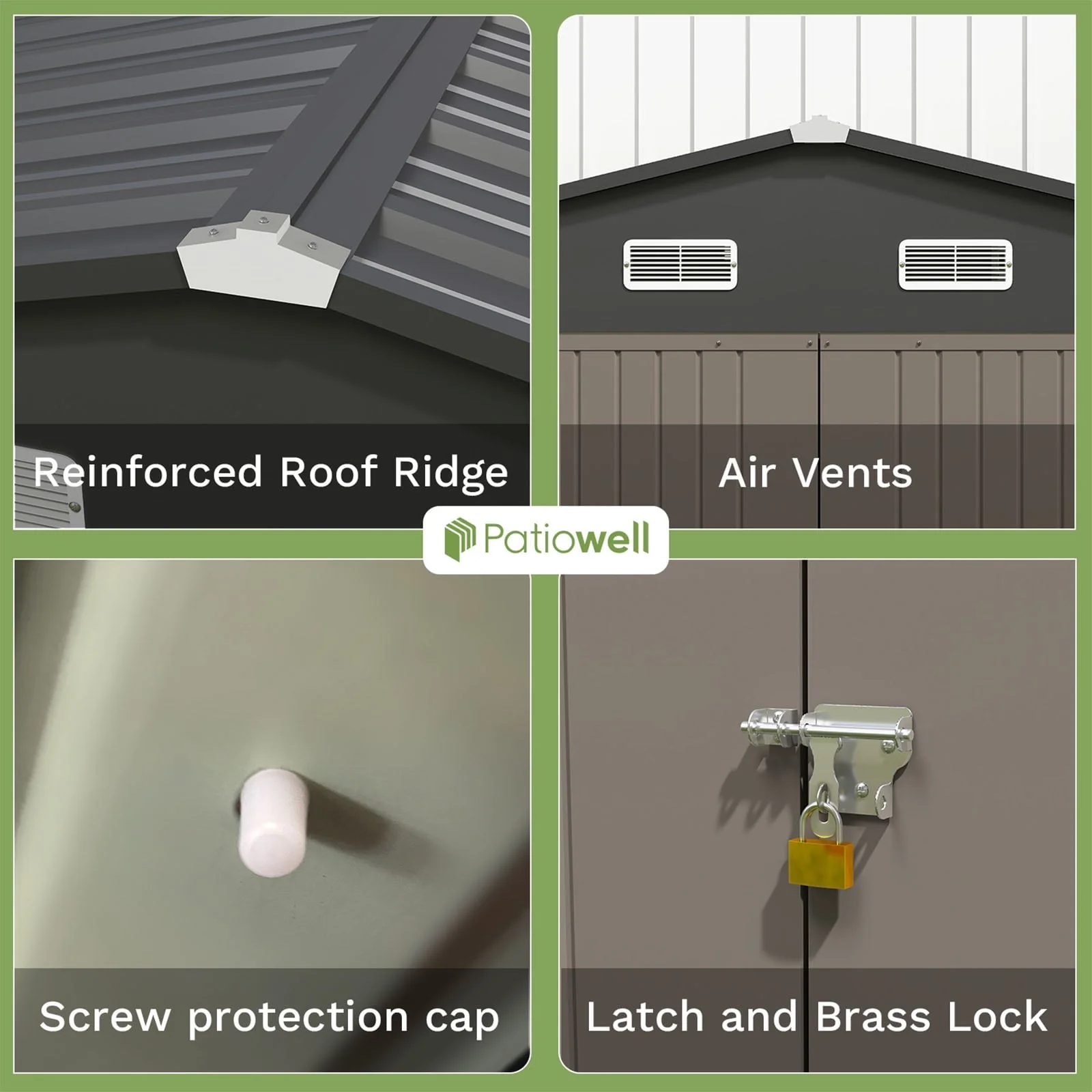 Patiowell Size Upgrade 10 x 10 ft Outdoor Storage Metal Shed with Sloping Roof and Double Lockable Door, Brown