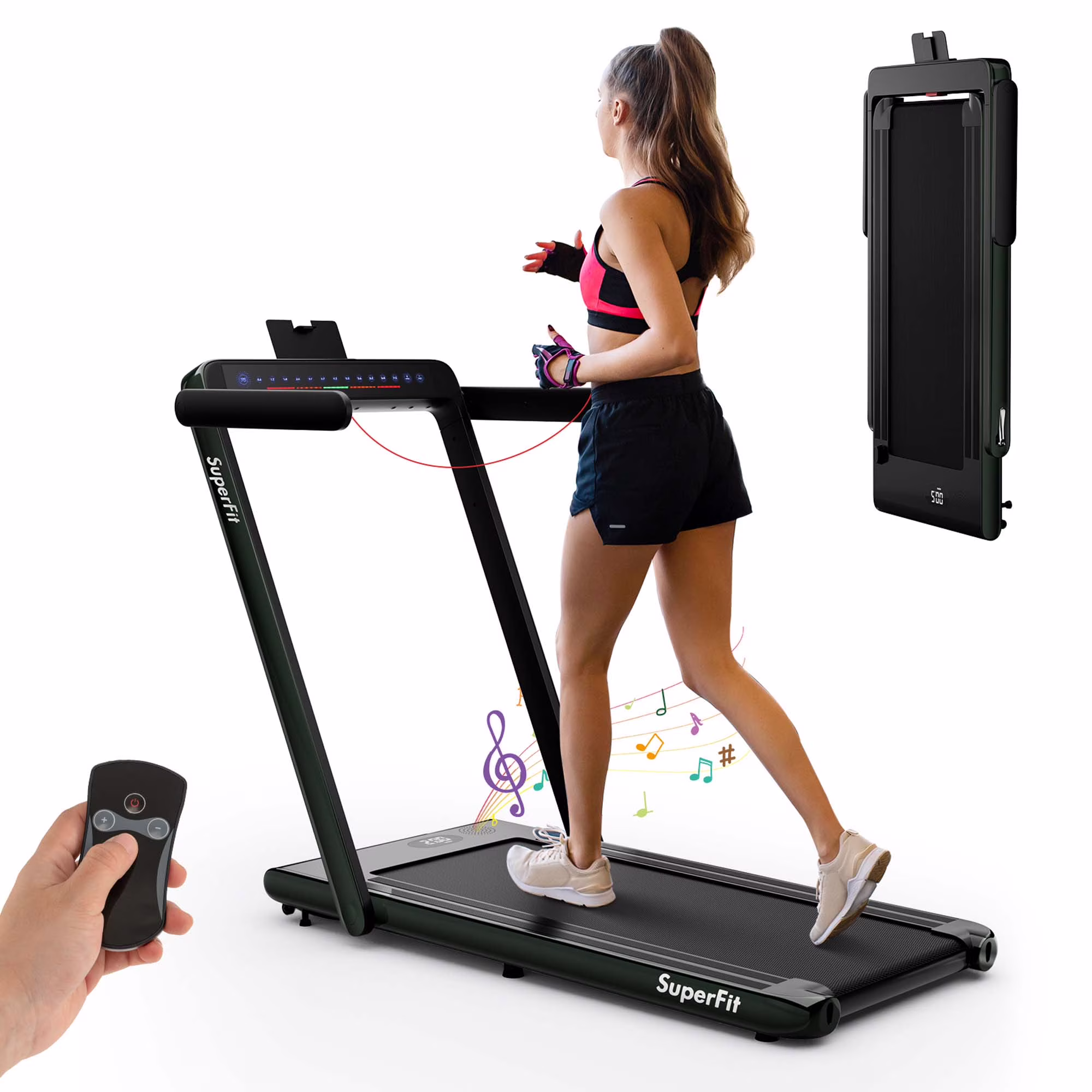 SuperFit Up To 7.5MPH 2.25HP 2 in 1 Dual Display Screen Treadmill Jogging Machine W/APP Control Silver