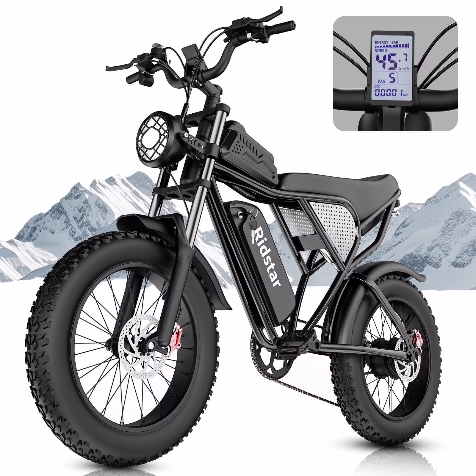 Ridstar Electric Bike for Adults Q20,1200W 30MPH,48V 15.6Ah Electric Bicycle,7 Speed Full Suspension Mountain Bike UL2849